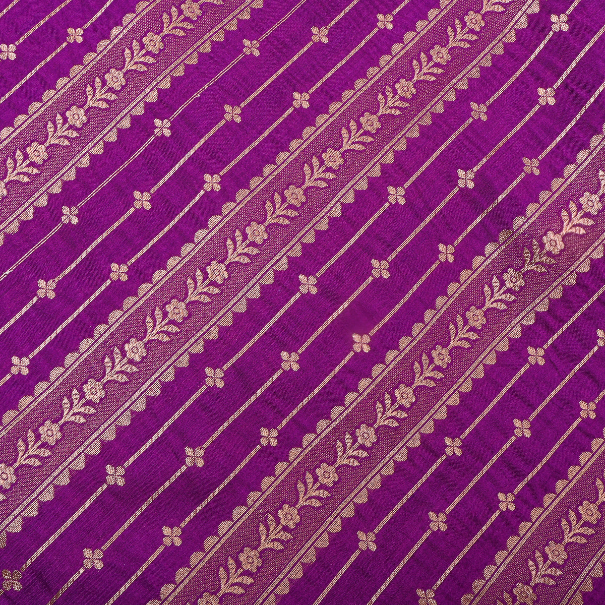 Purple Gold Striped Floral Banarasi Silk Fabric