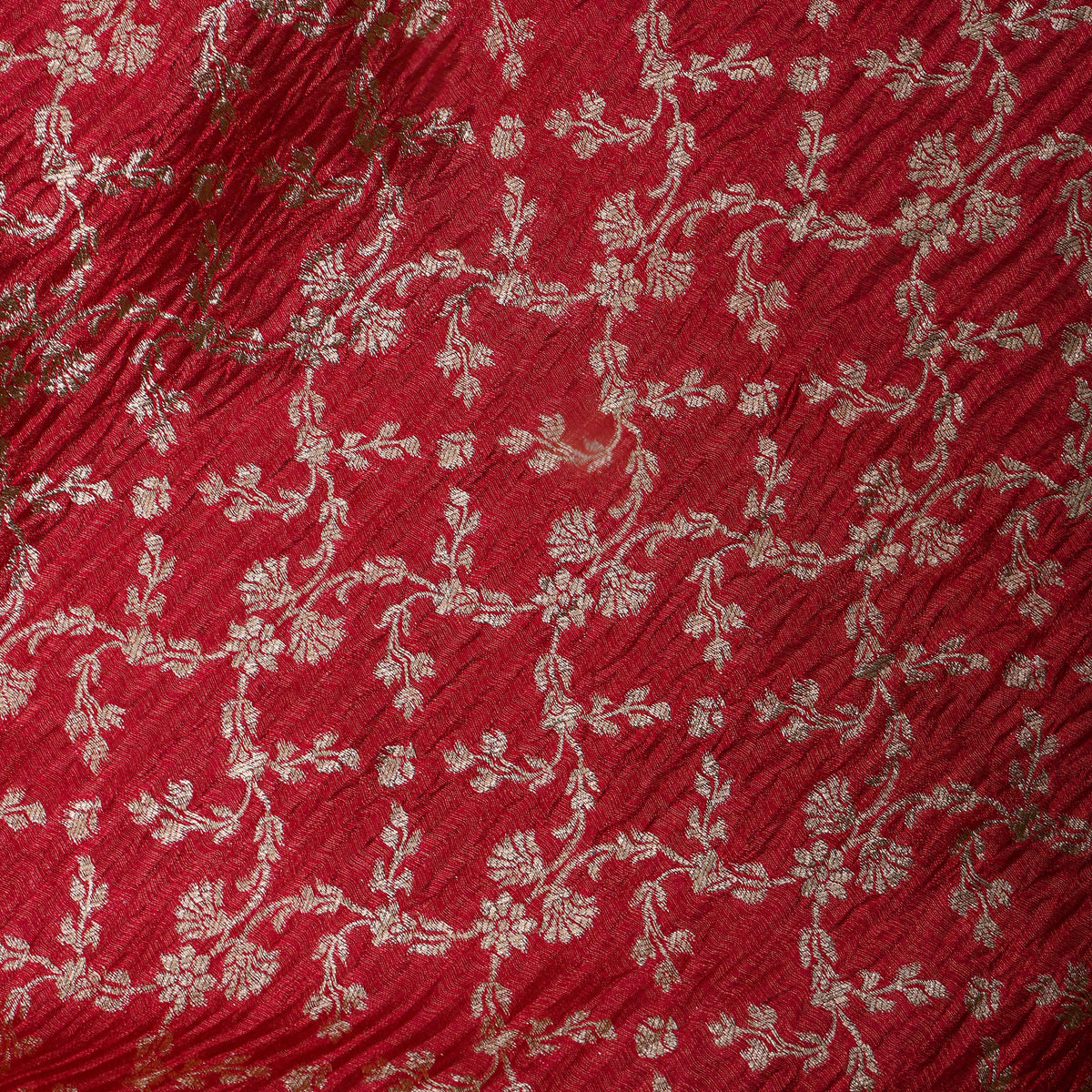 Cherry Red Zari Weave Floral Trellis Jamawar Tissue Fabric