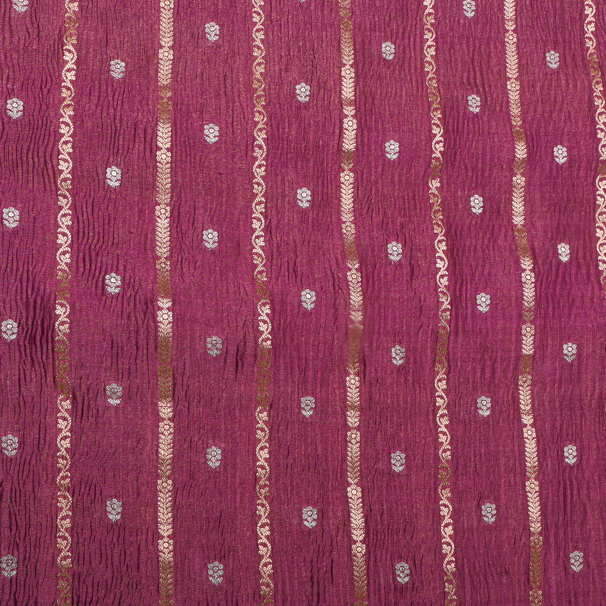 Magenta Dual Tone Stripe Butti Jamawar Tissue Fabric