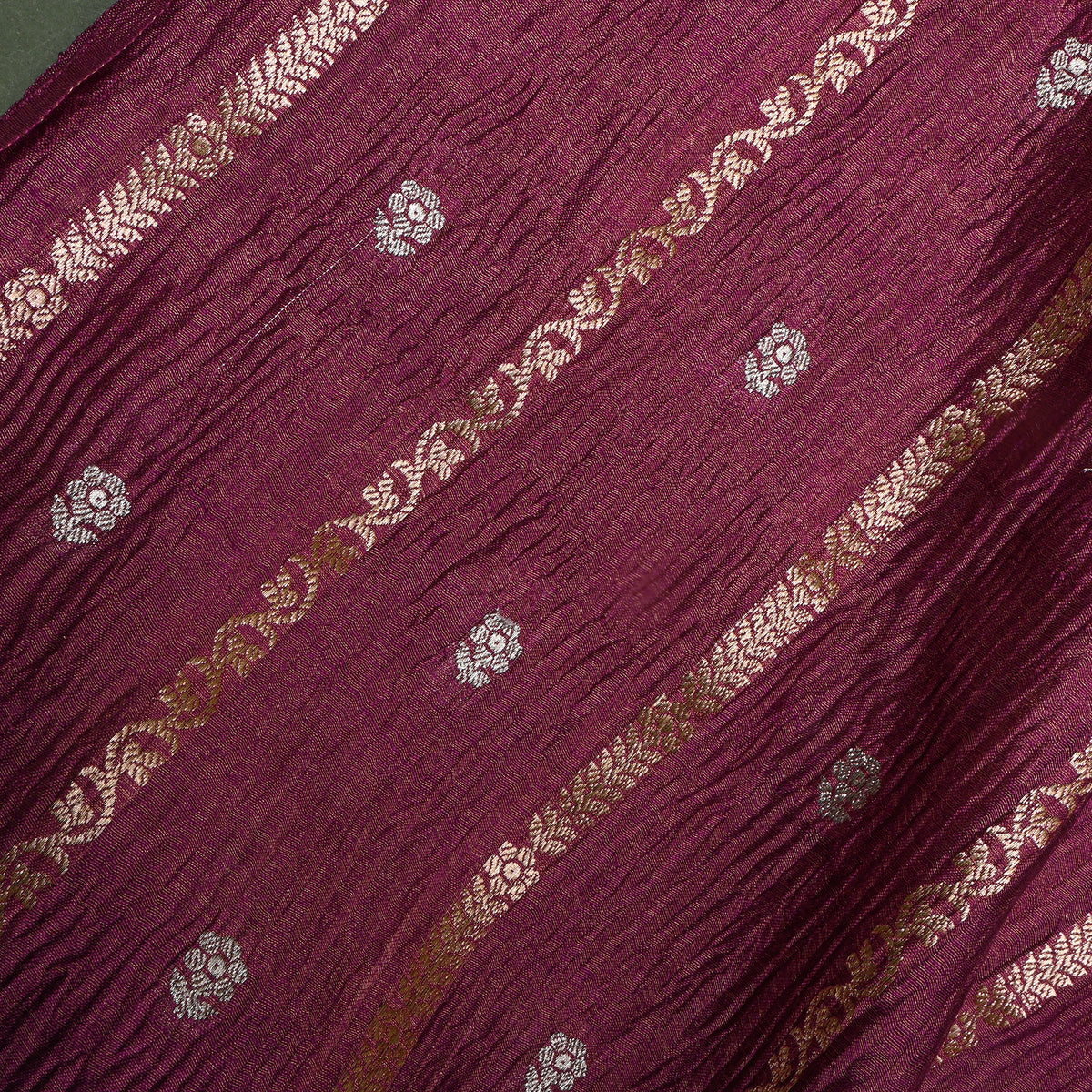 Magenta Dual Tone Stripe Butti Jamawar Tissue Fabric