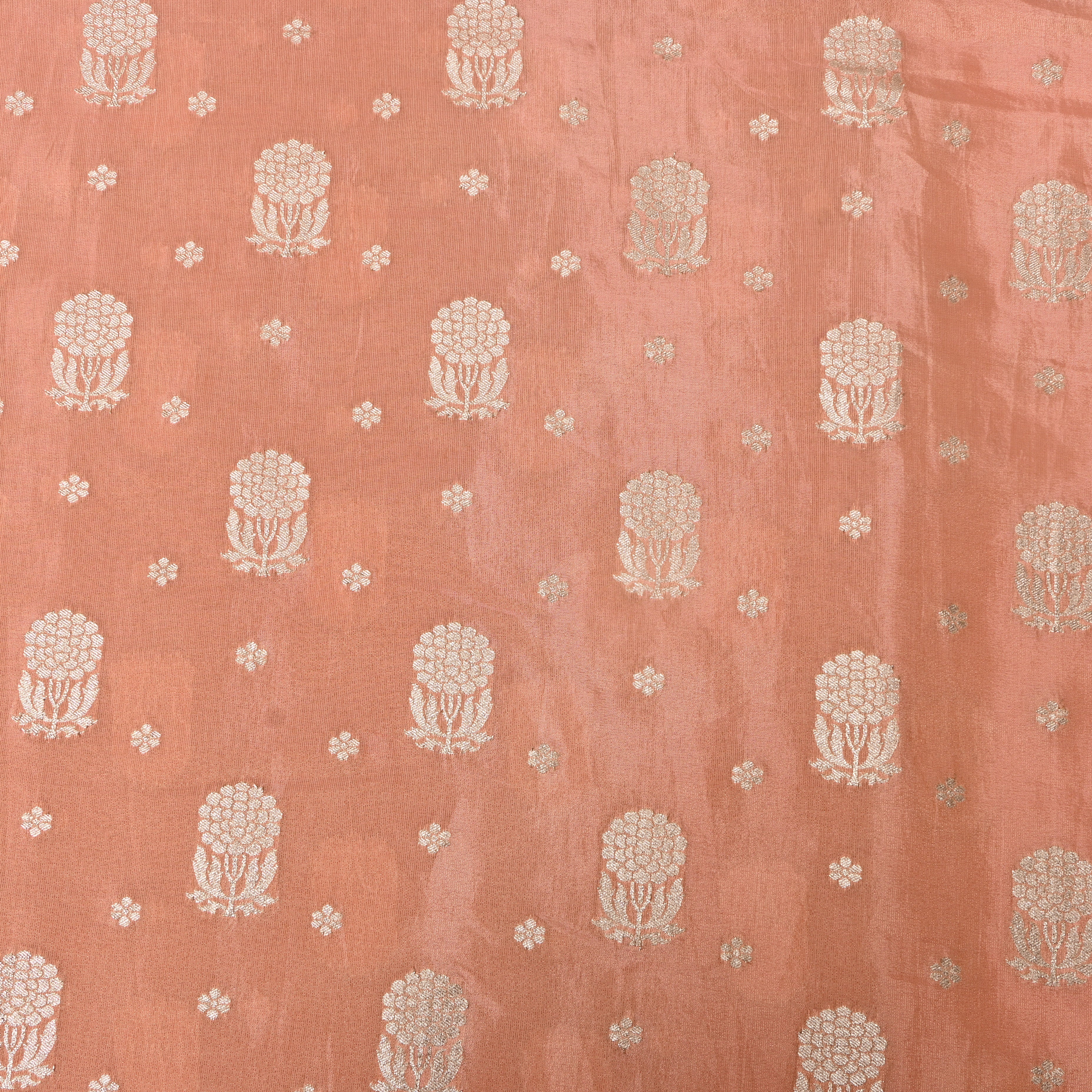 Peach Blush Jamawar Silk Fabric
