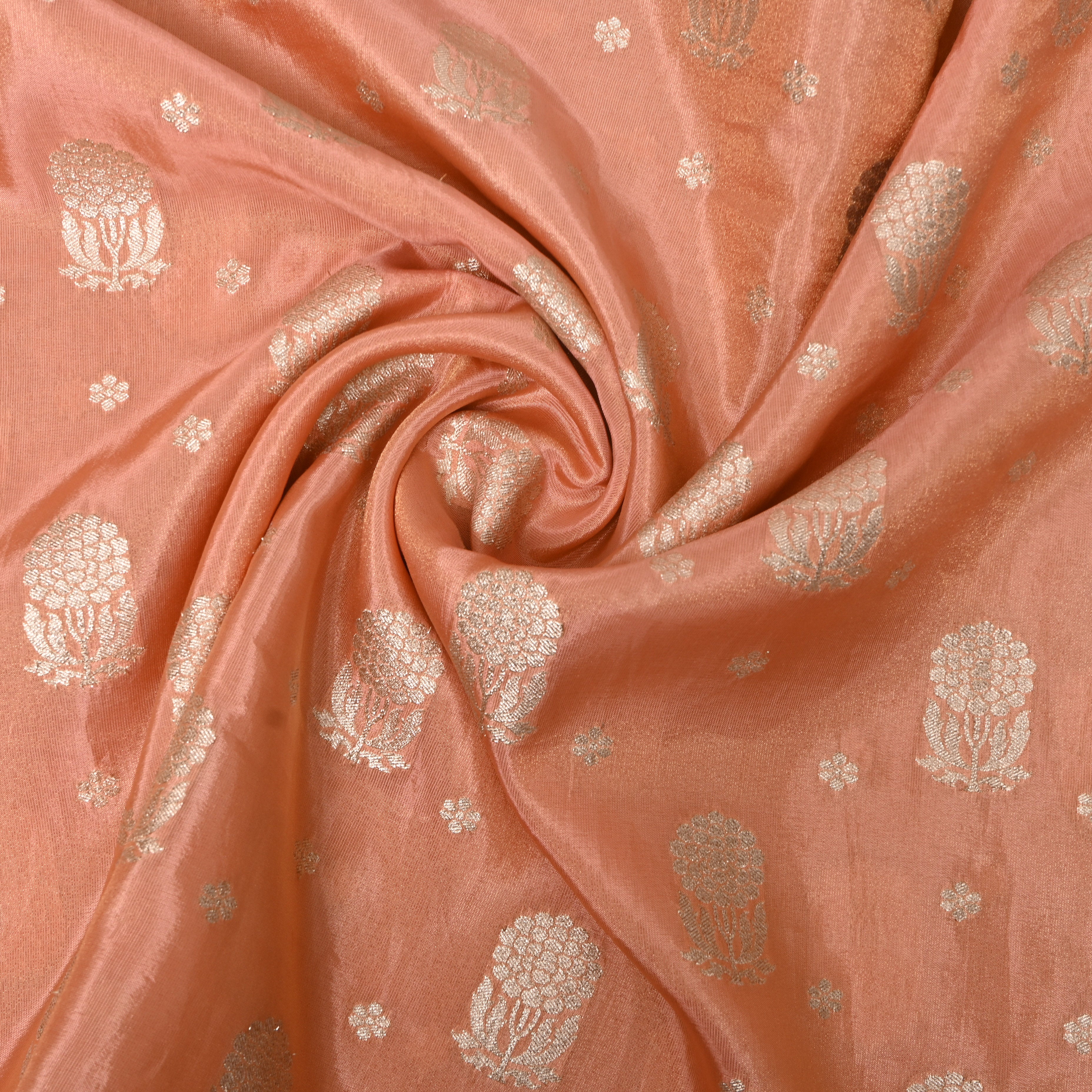 Peach Blush Jamawar Silk Fabric
