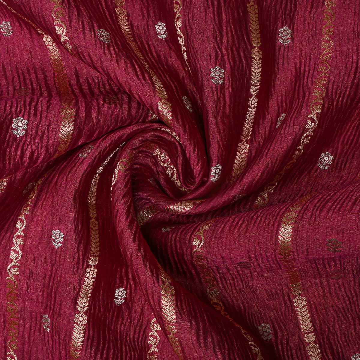 Maroon Dual Tone Stripe Butti Jamawar Tissue Fabric