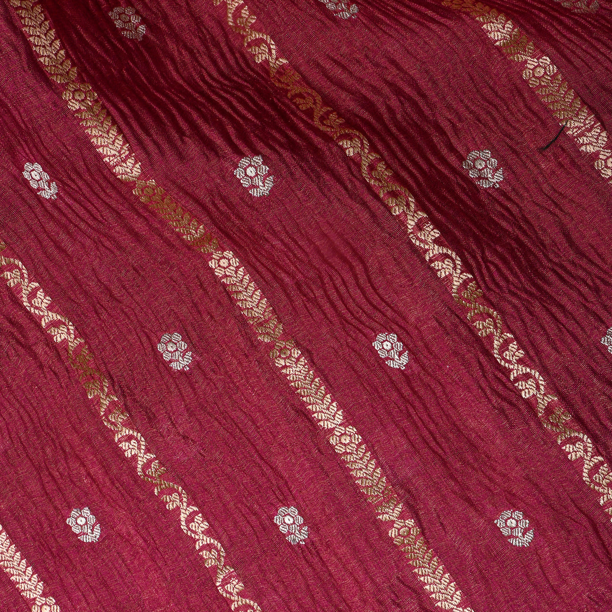 Maroon Dual Tone Stripe Butti Jamawar Tissue Fabric