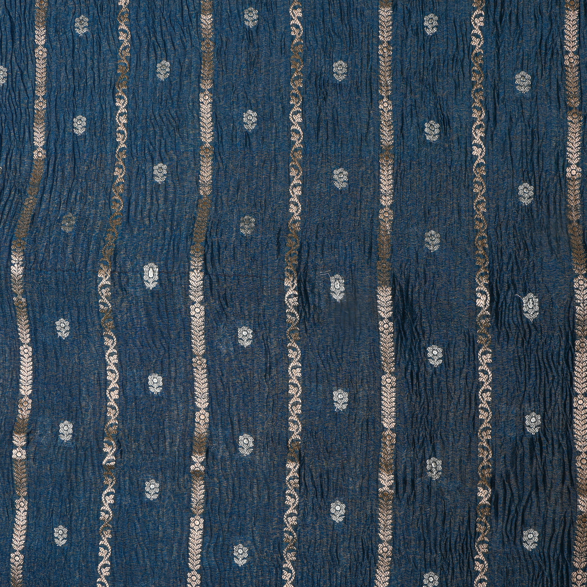 Cerulean Blue Dual Tone Stripe Butti Jamawar Tissue Fabric