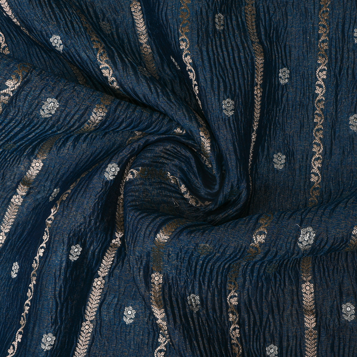 Cerulean Blue Dual Tone Stripe Butti Jamawar Tissue Fabric