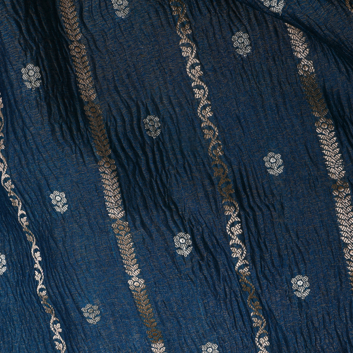 Cerulean Blue Dual Tone Stripe Butti Jamawar Tissue Fabric