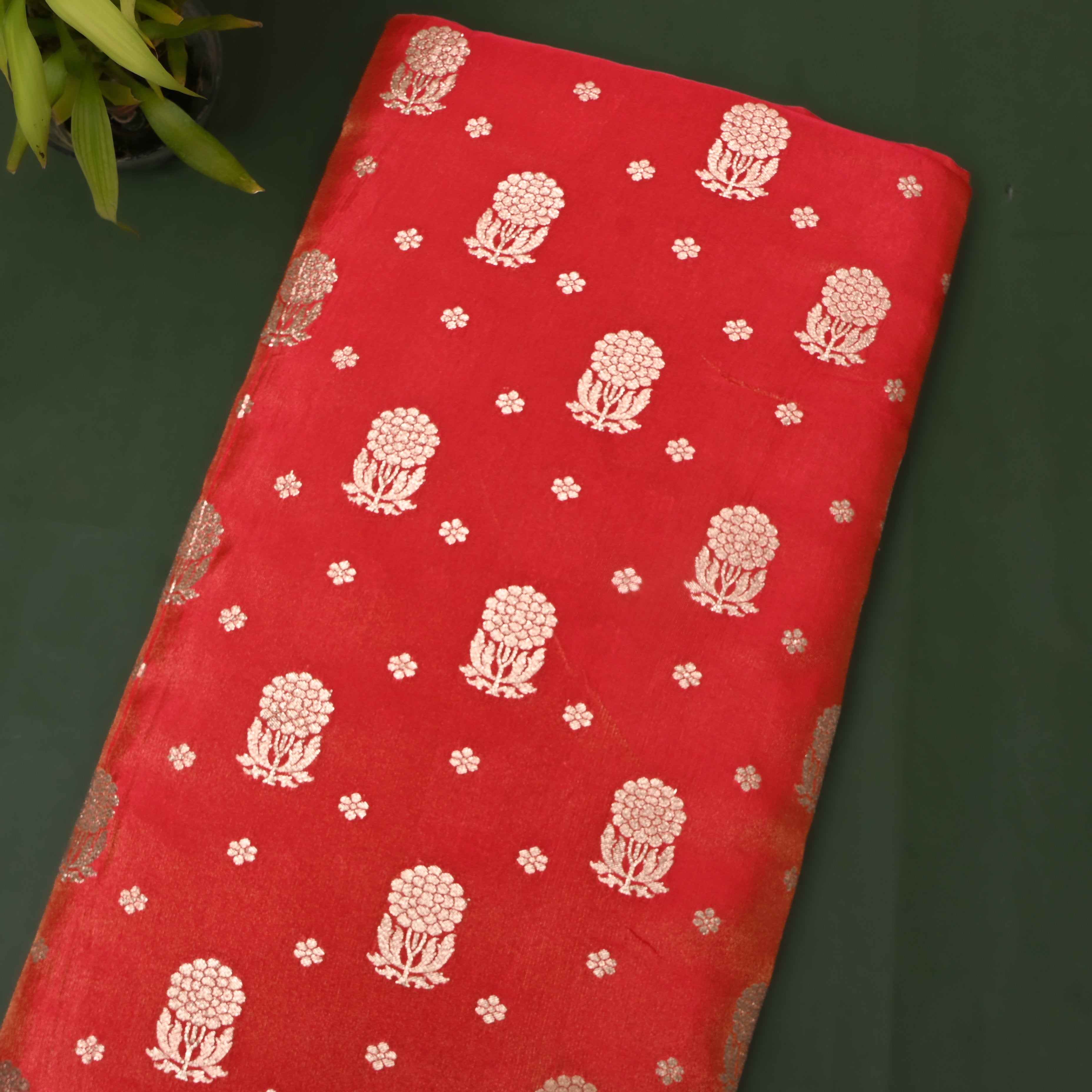 Crimson Jamawar Silk Fabric