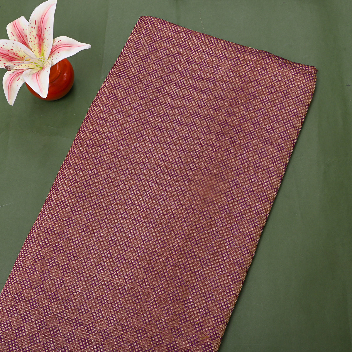 Amethyst Purple Gold Zari Dotted Butti Banarasi Silk Fabric