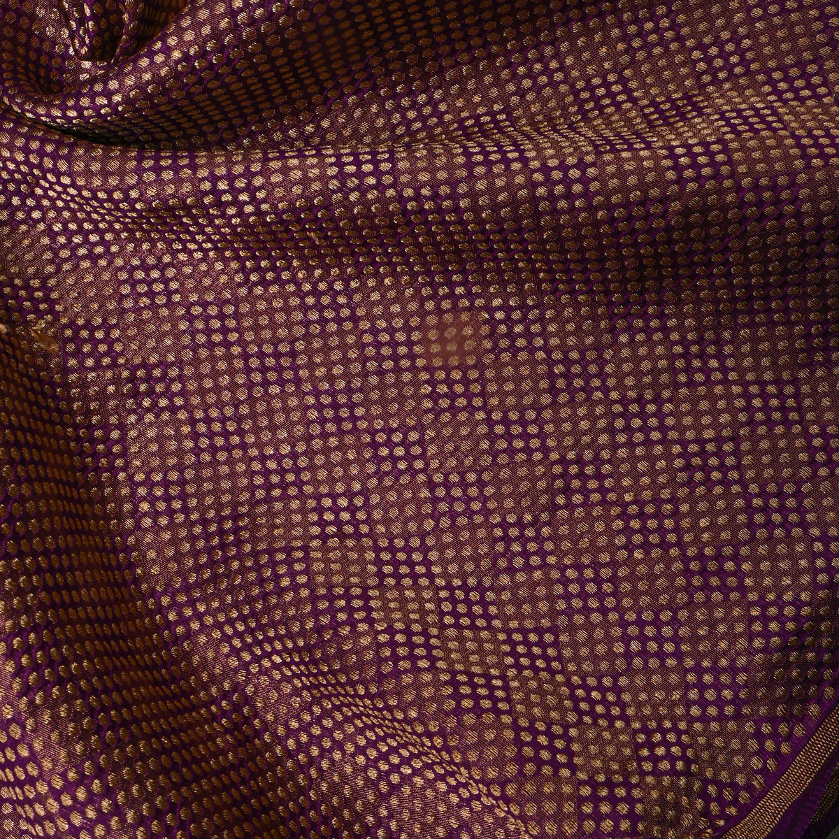 Amethyst Purple Gold Zari Dotted Butti Banarasi Silk Fabric