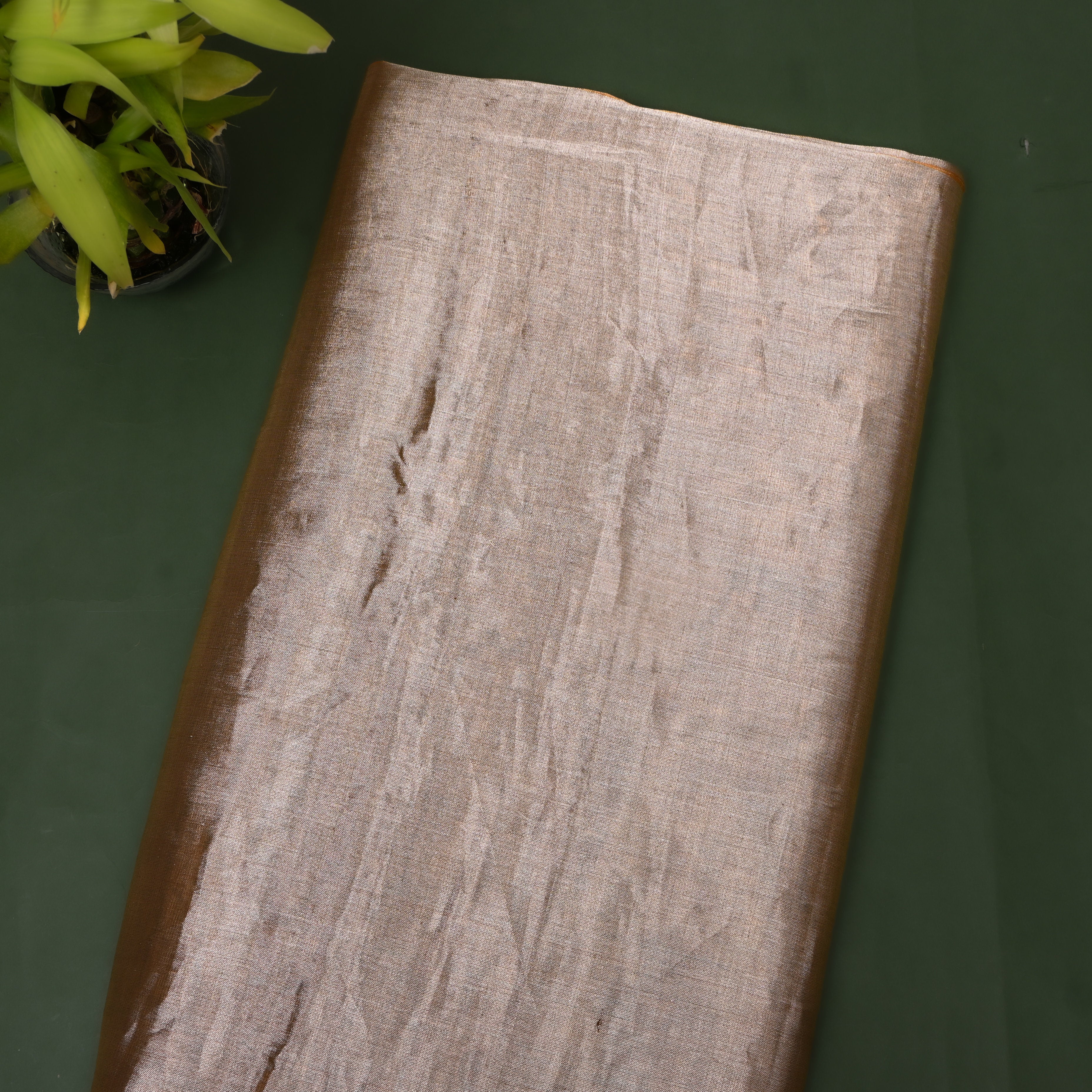 Metallic Grey And Rust Copper Dual Tone Kanchi Tissue Fabric