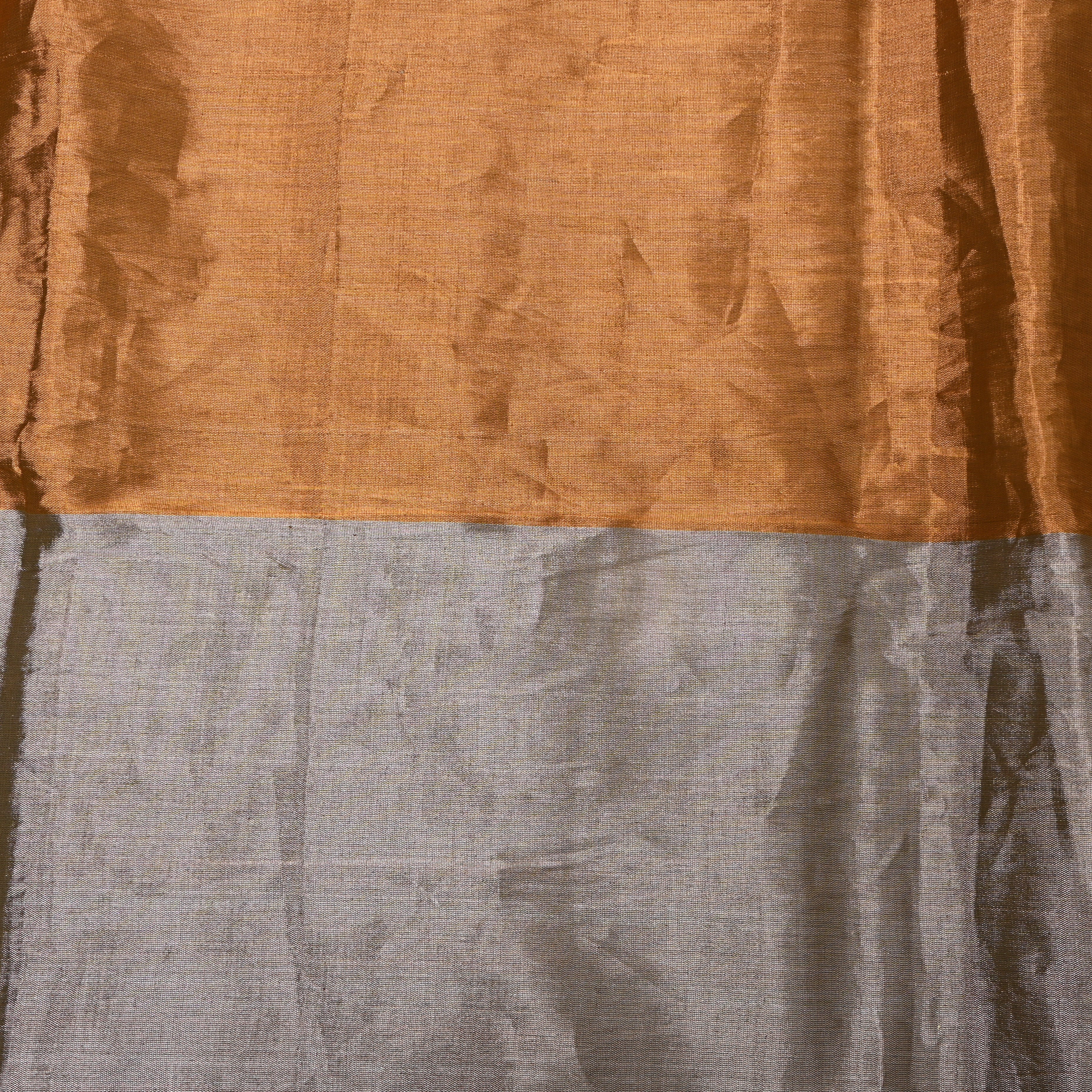 Metallic Grey And Rust Copper Dual Tone Kanchi Tissue Fabric