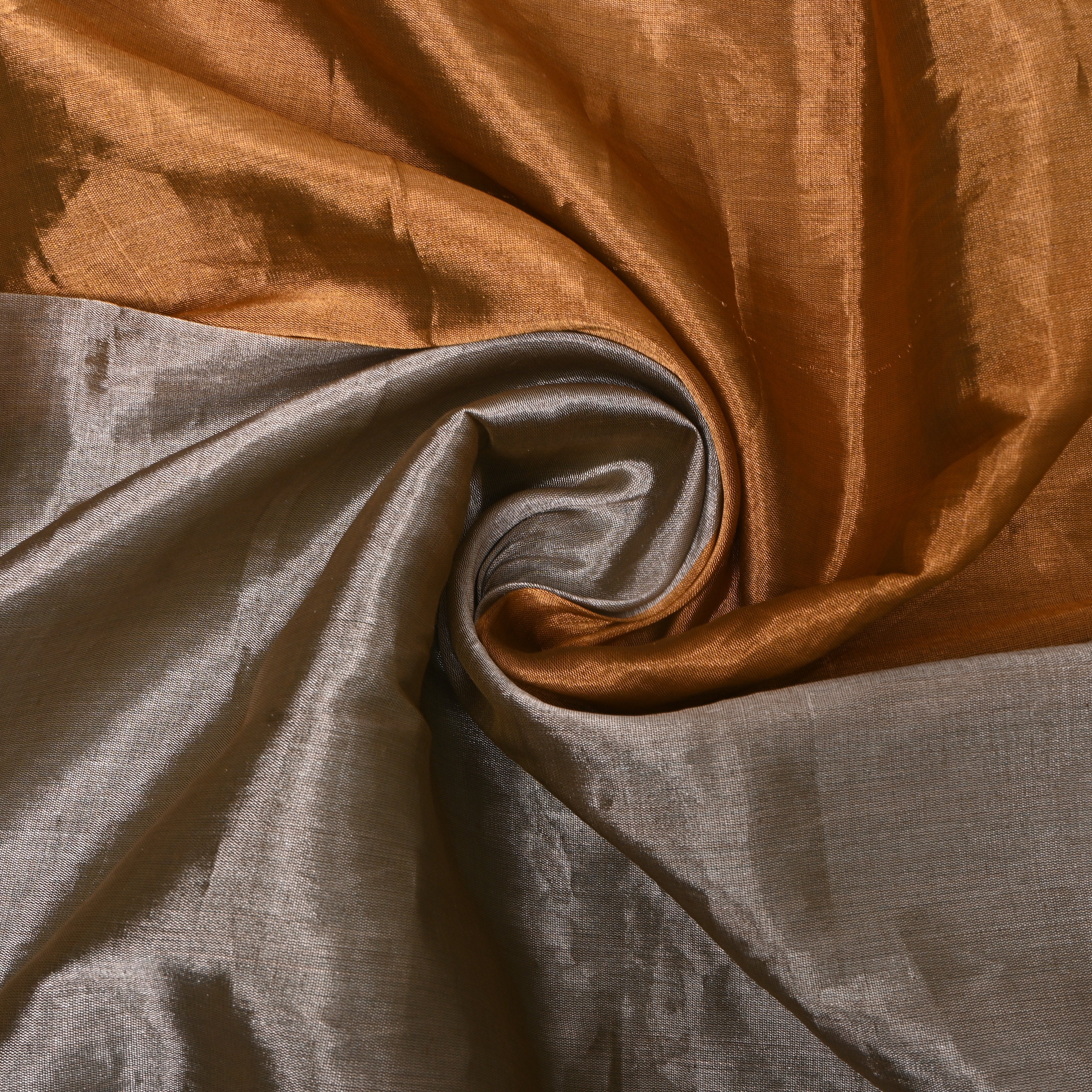 Metallic Grey And Rust Copper Dual Tone Kanchi Tissue Fabric