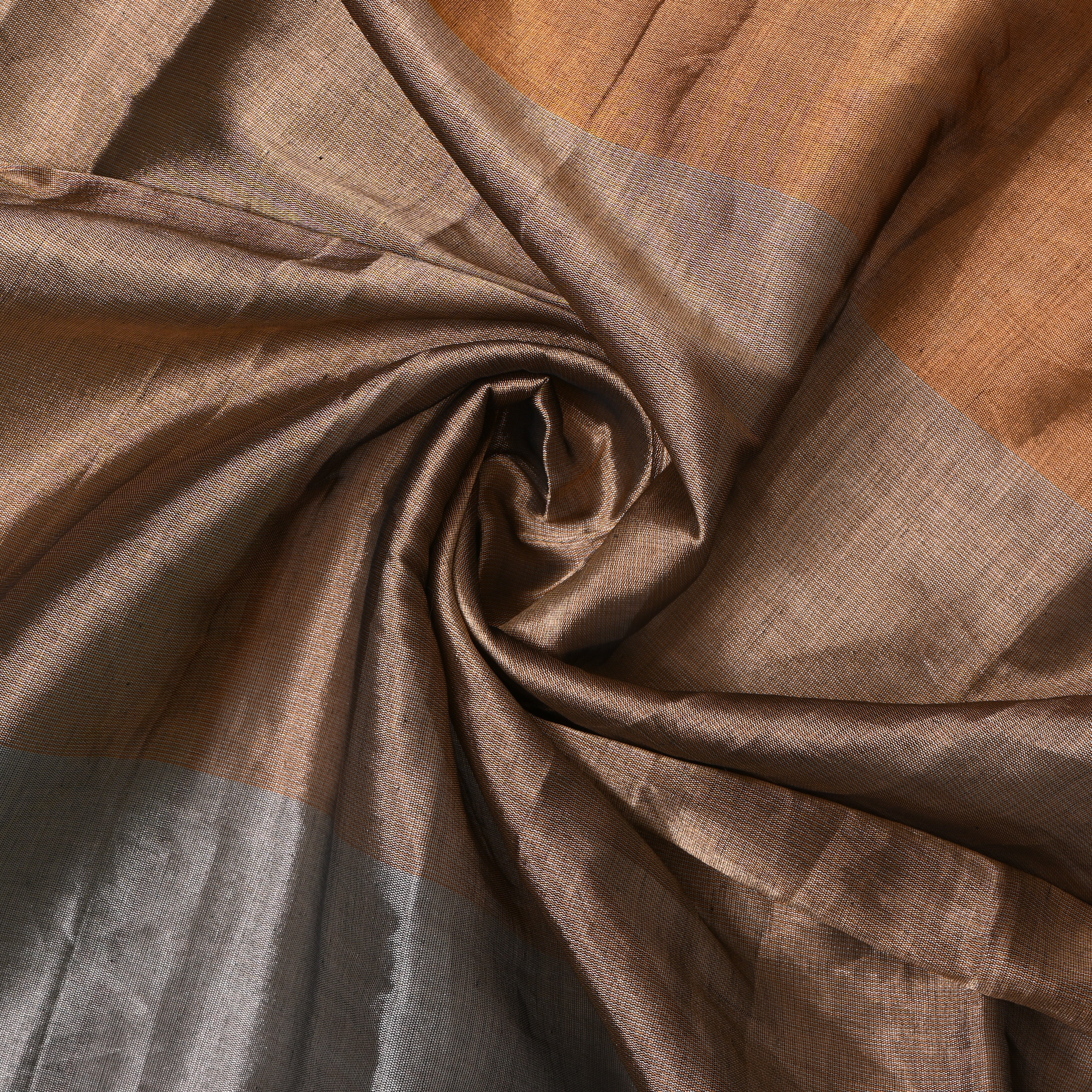 Metallic Grey, Brown And Rust Copper Tone Kanchi Tissue Fabric