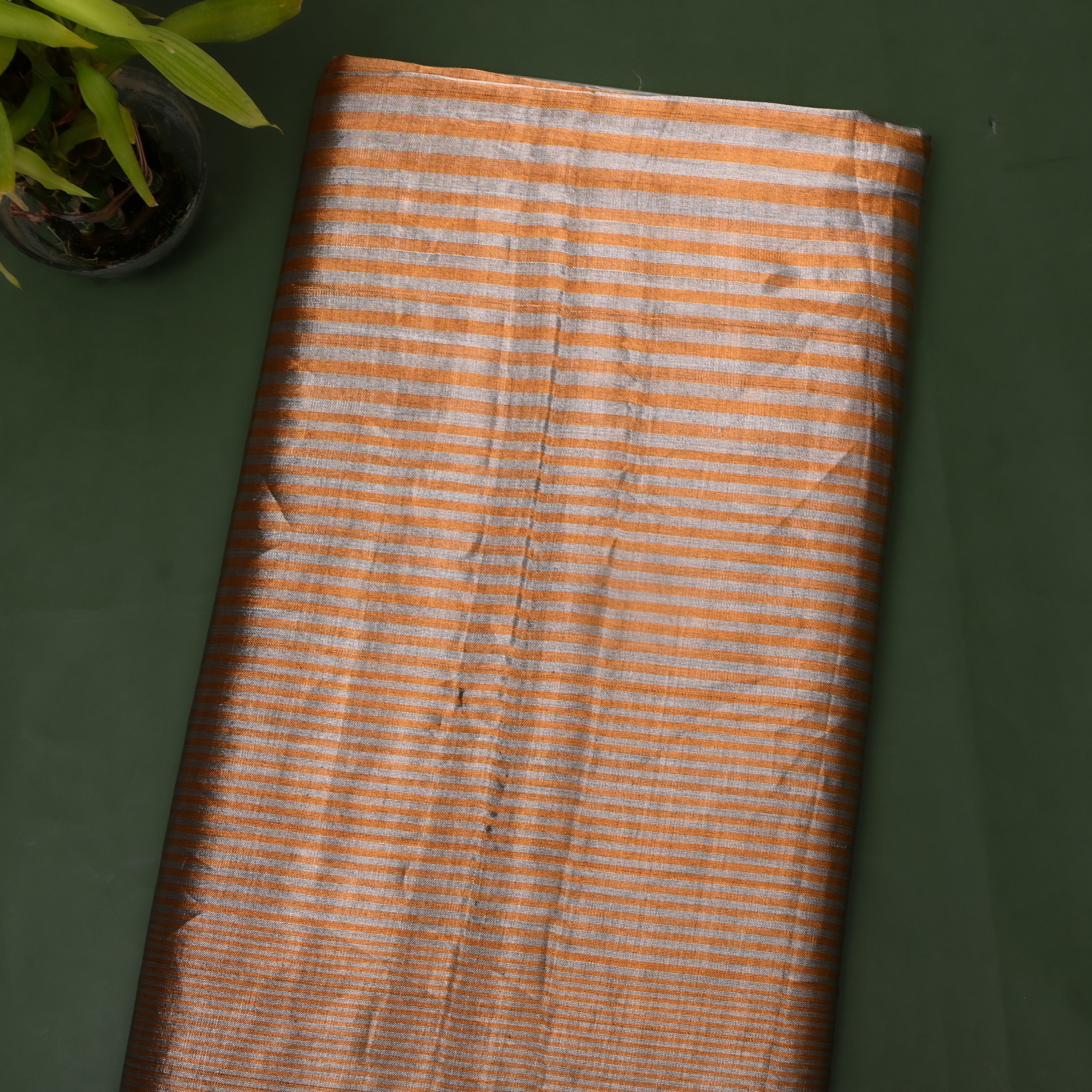 Metallic Grey And Rust Copper Dual Tone Kanchi Tissue Fabric