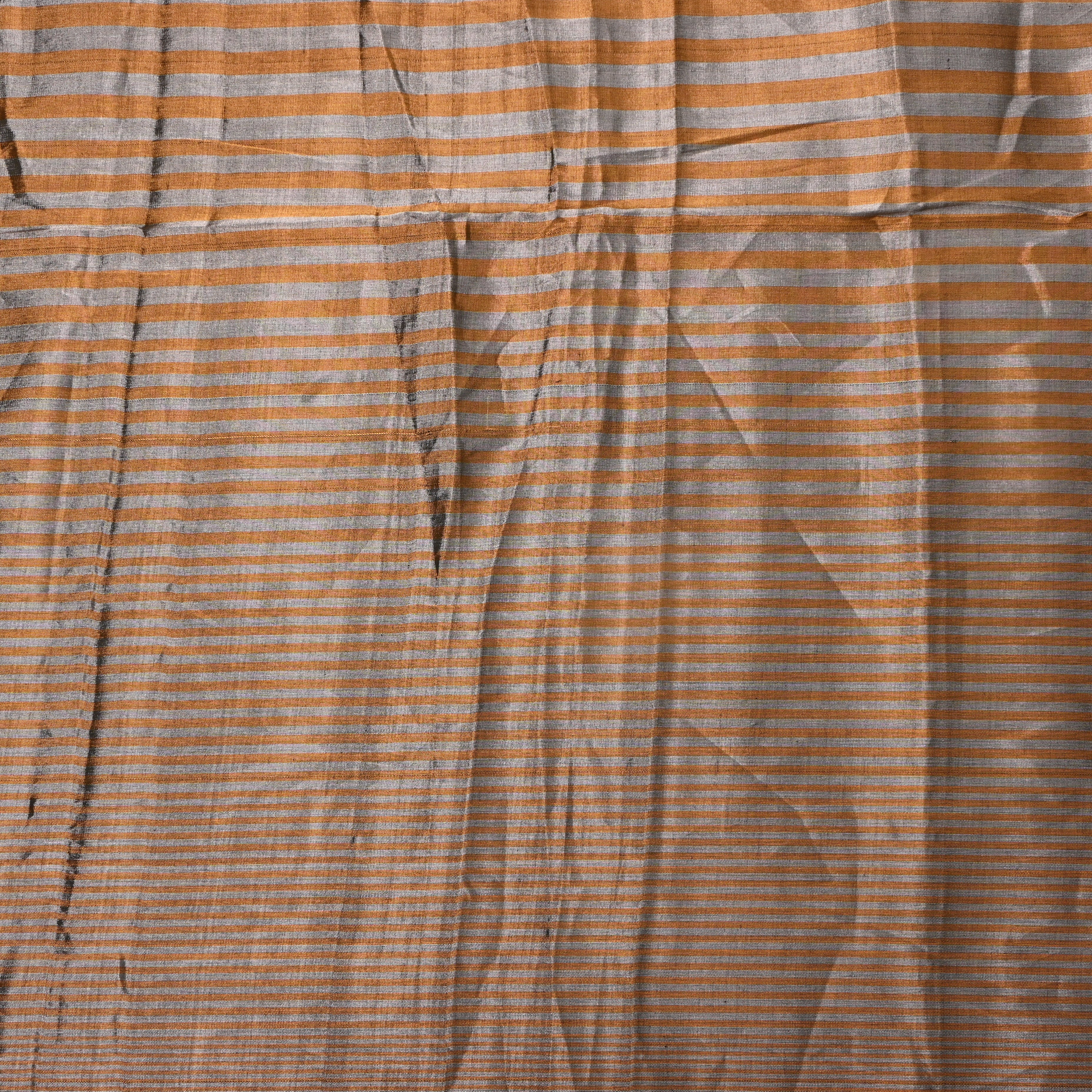 Metallic Grey And Rust Copper Dual Tone Kanchi Tissue Fabric