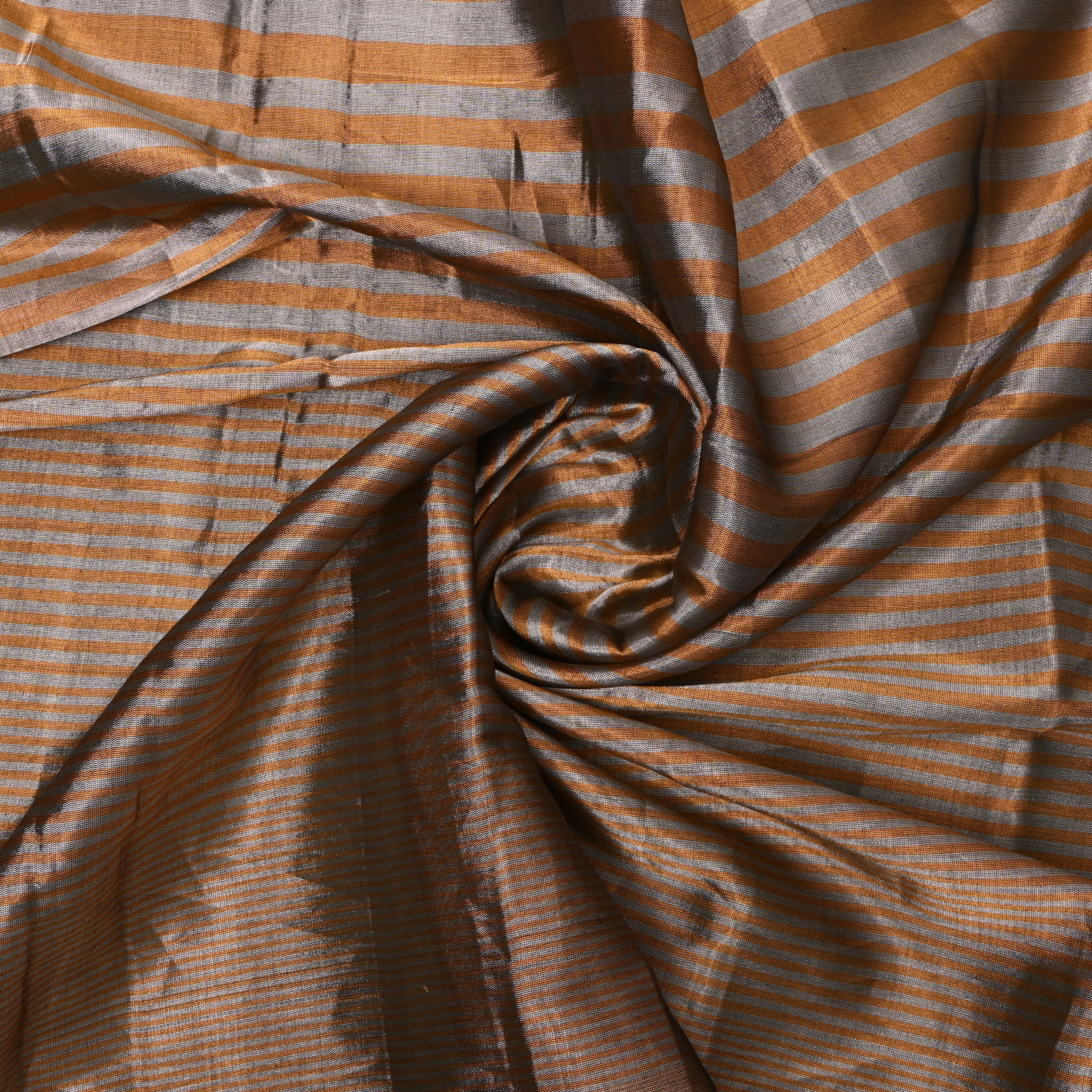 Metallic Grey And Rust Copper Dual Tone Kanchi Tissue Fabric