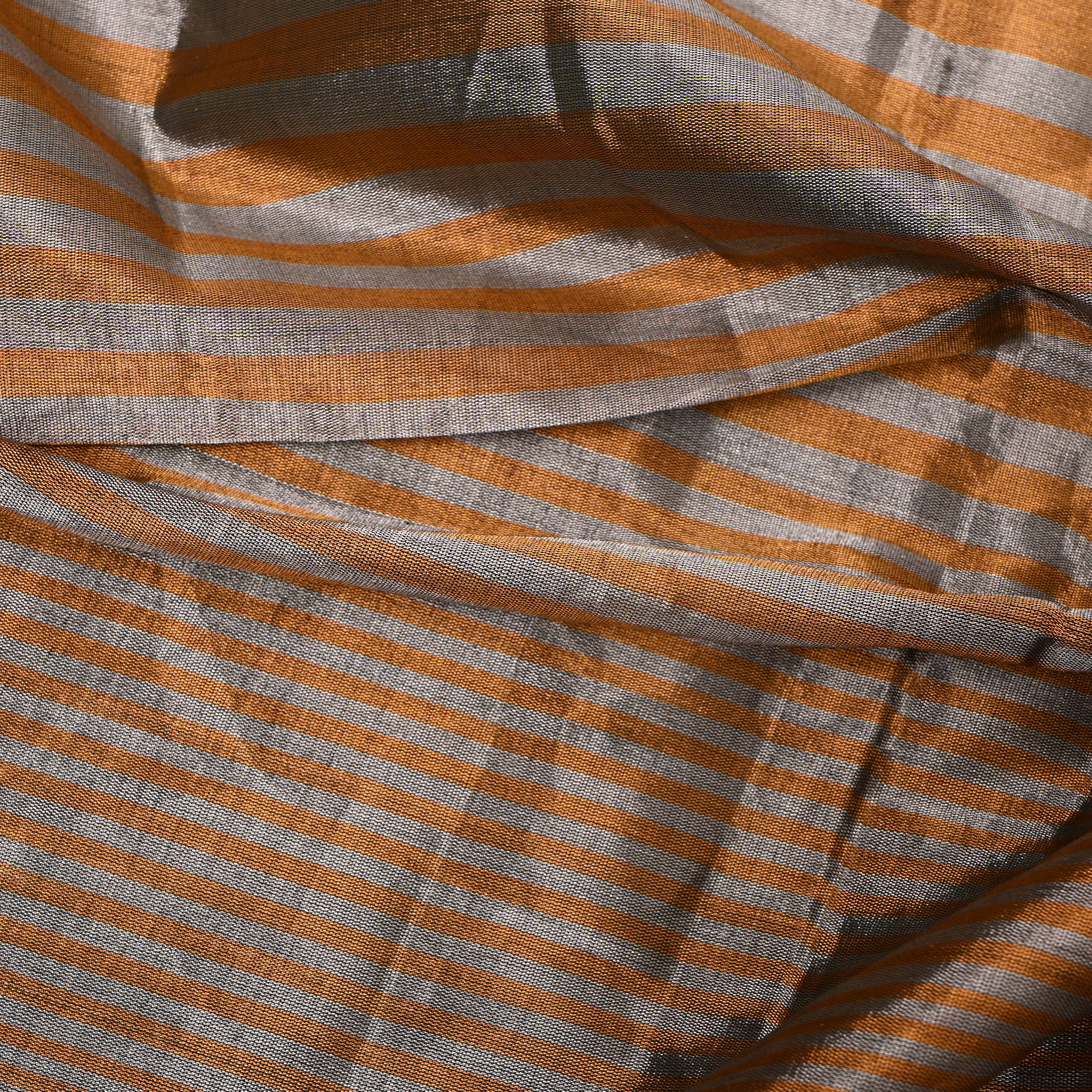 Metallic Grey And Rust Copper Dual Tone Kanchi Tissue Fabric