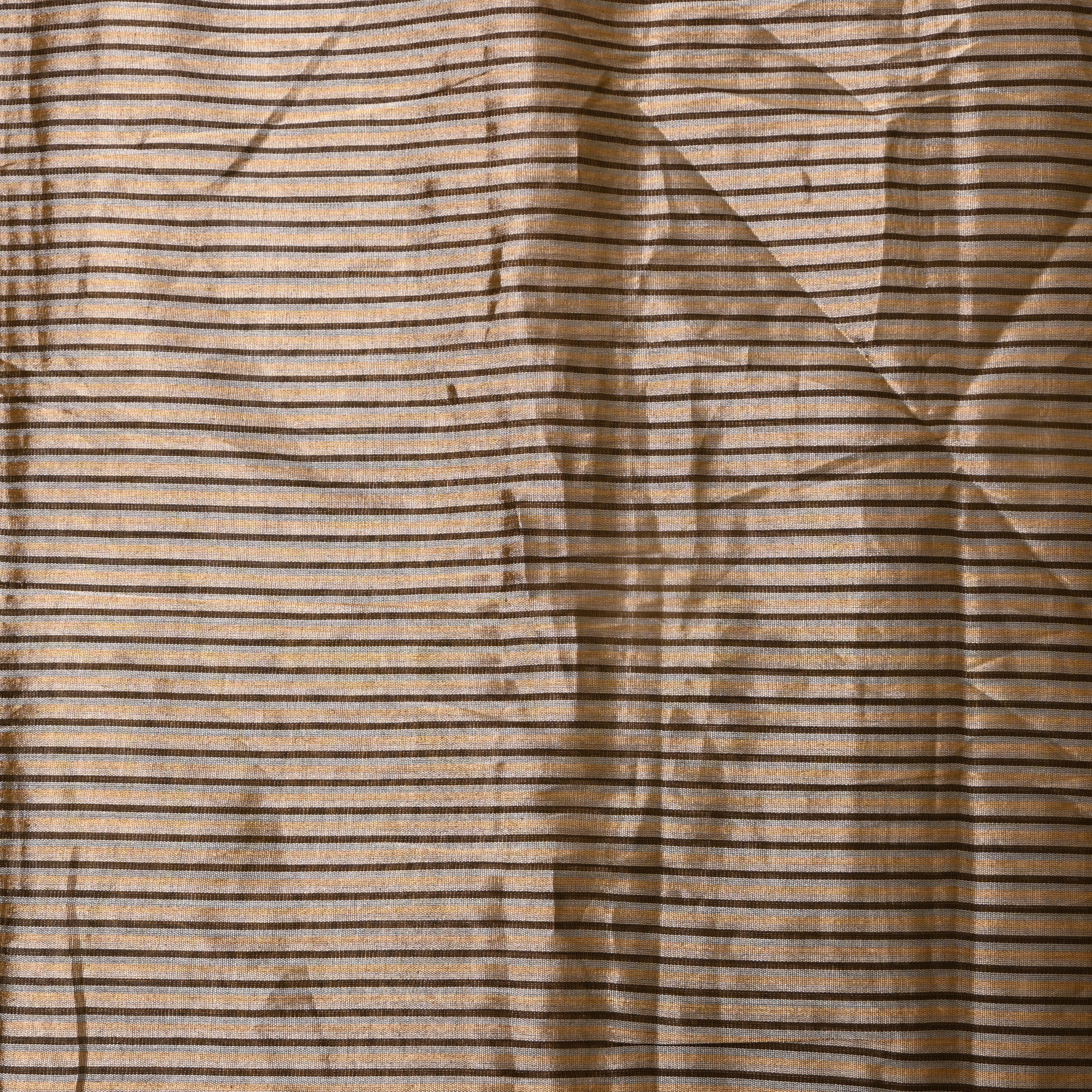 Premium Golden Kanchi Tissue Fabric With Elegant Striped Weave