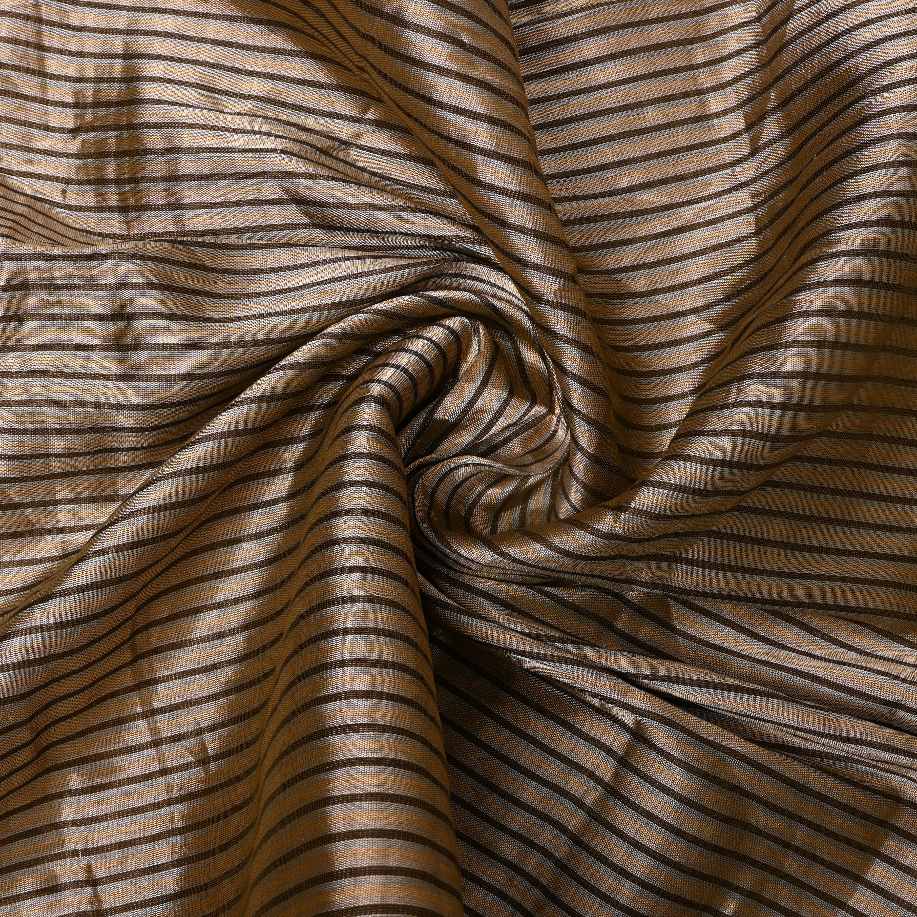 Premium Golden Kanchi Tissue Fabric With Elegant Striped Weave