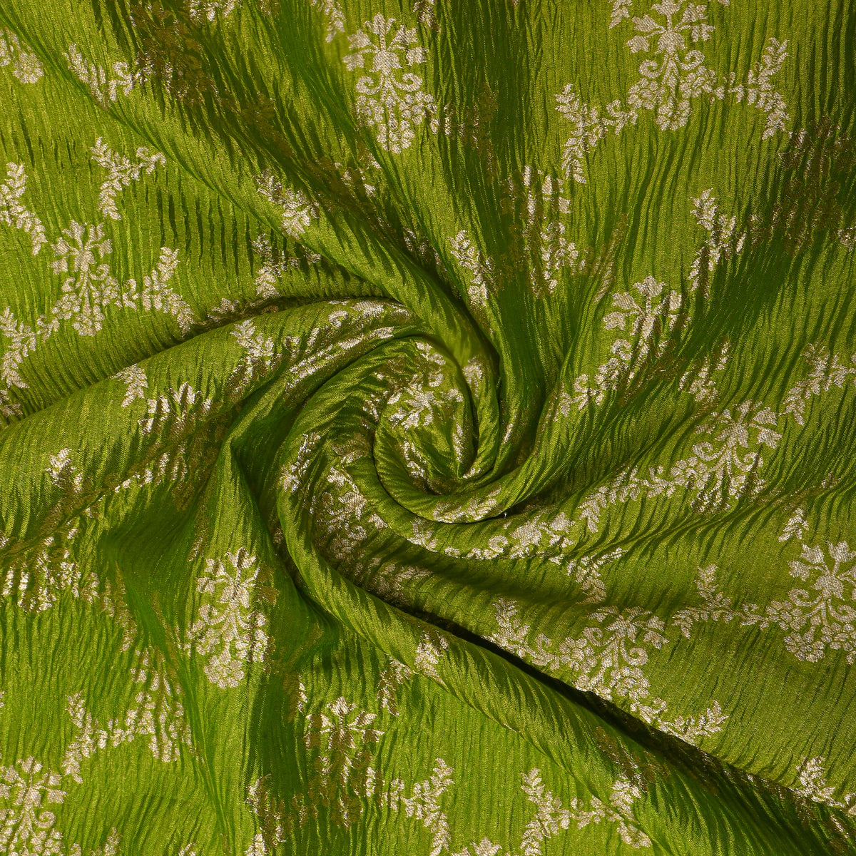 Pistachio Zari Weave Trellis Butti Jamawar Tissue Fabric