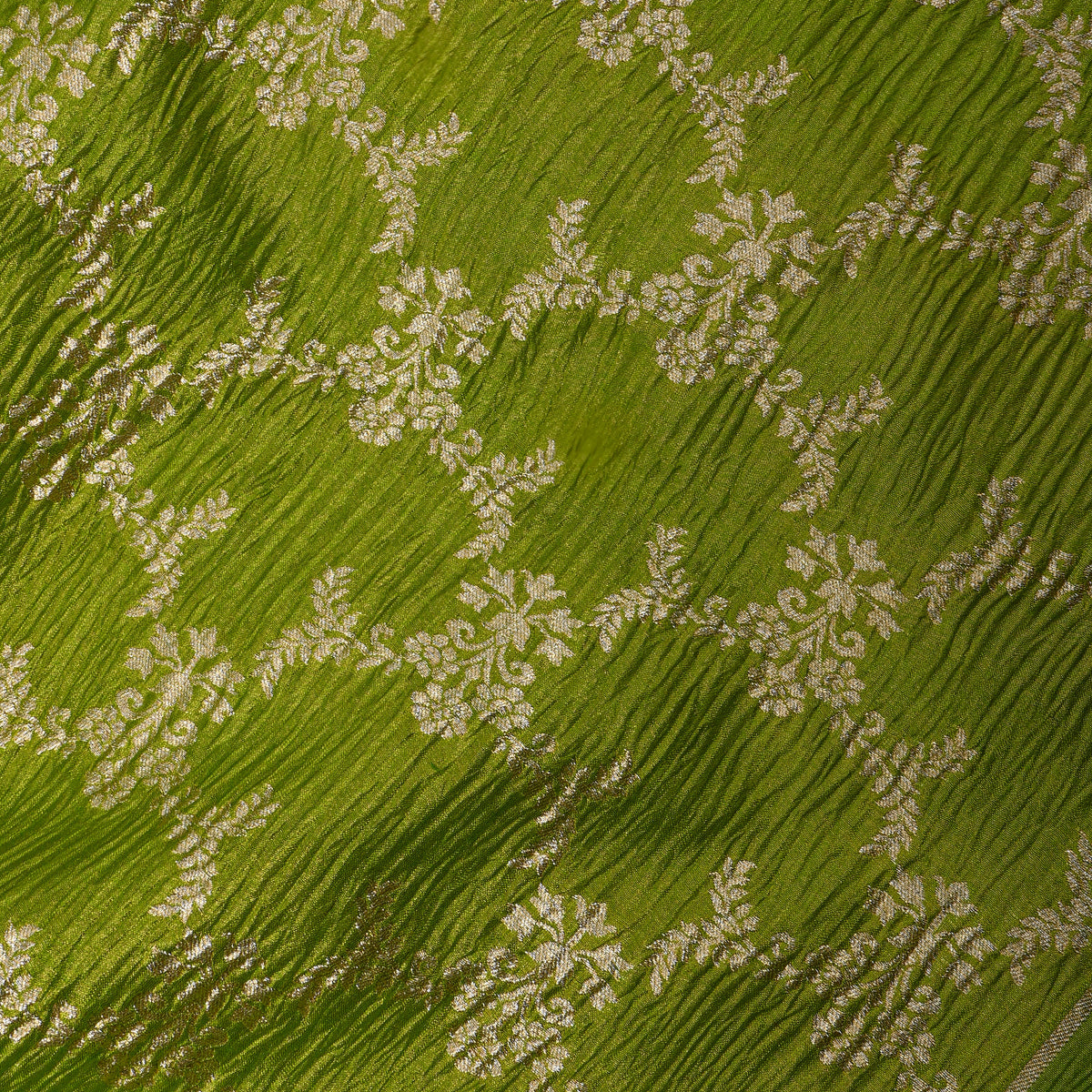 Pistachio Zari Weave Trellis Butti Jamawar Tissue Fabric