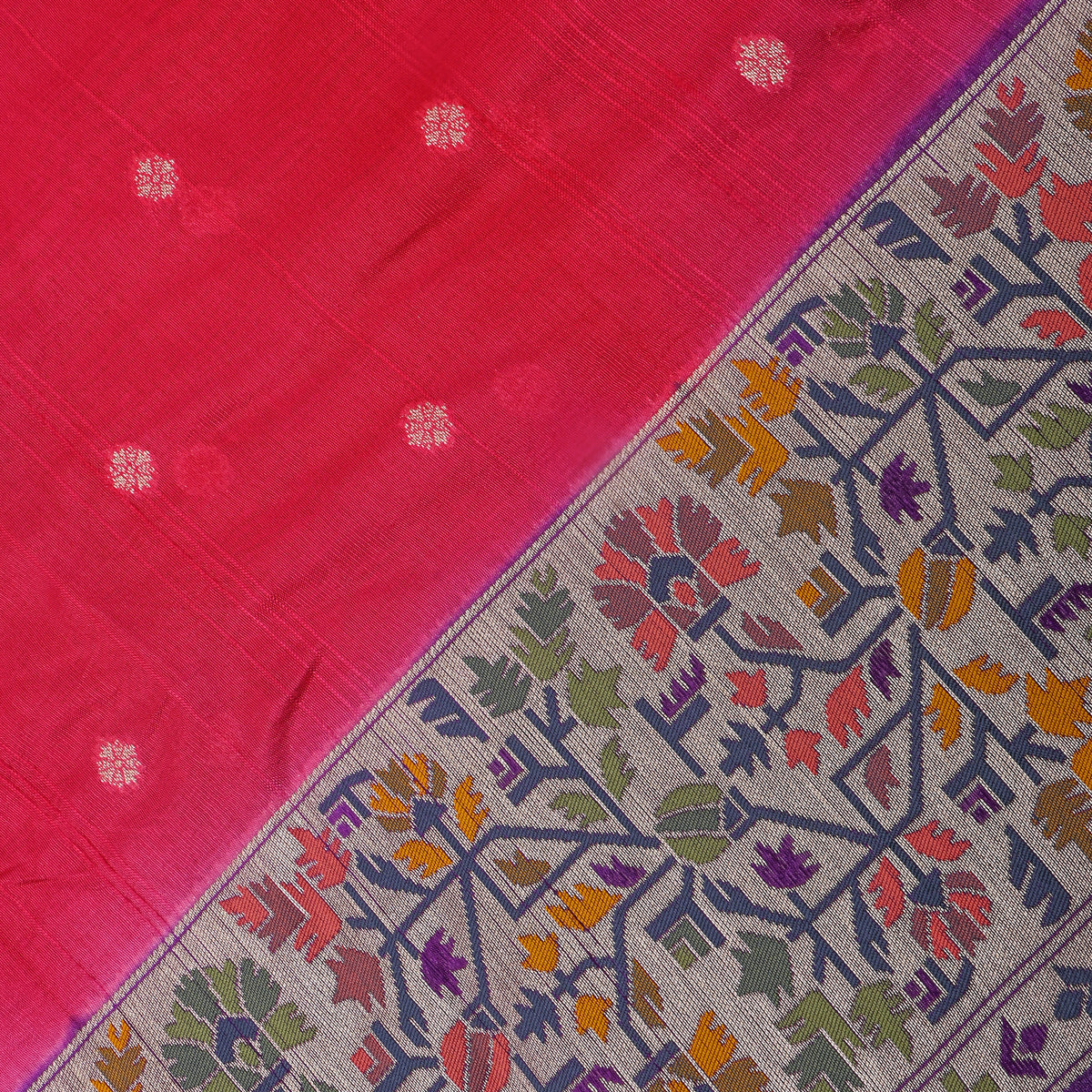 Red Silver Zari Butti Jamawar Silk Fabric