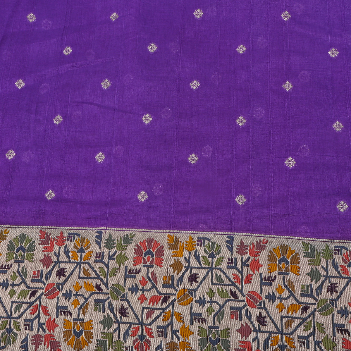 Violet Silver Zari Butti Jamawar Silk Fabric