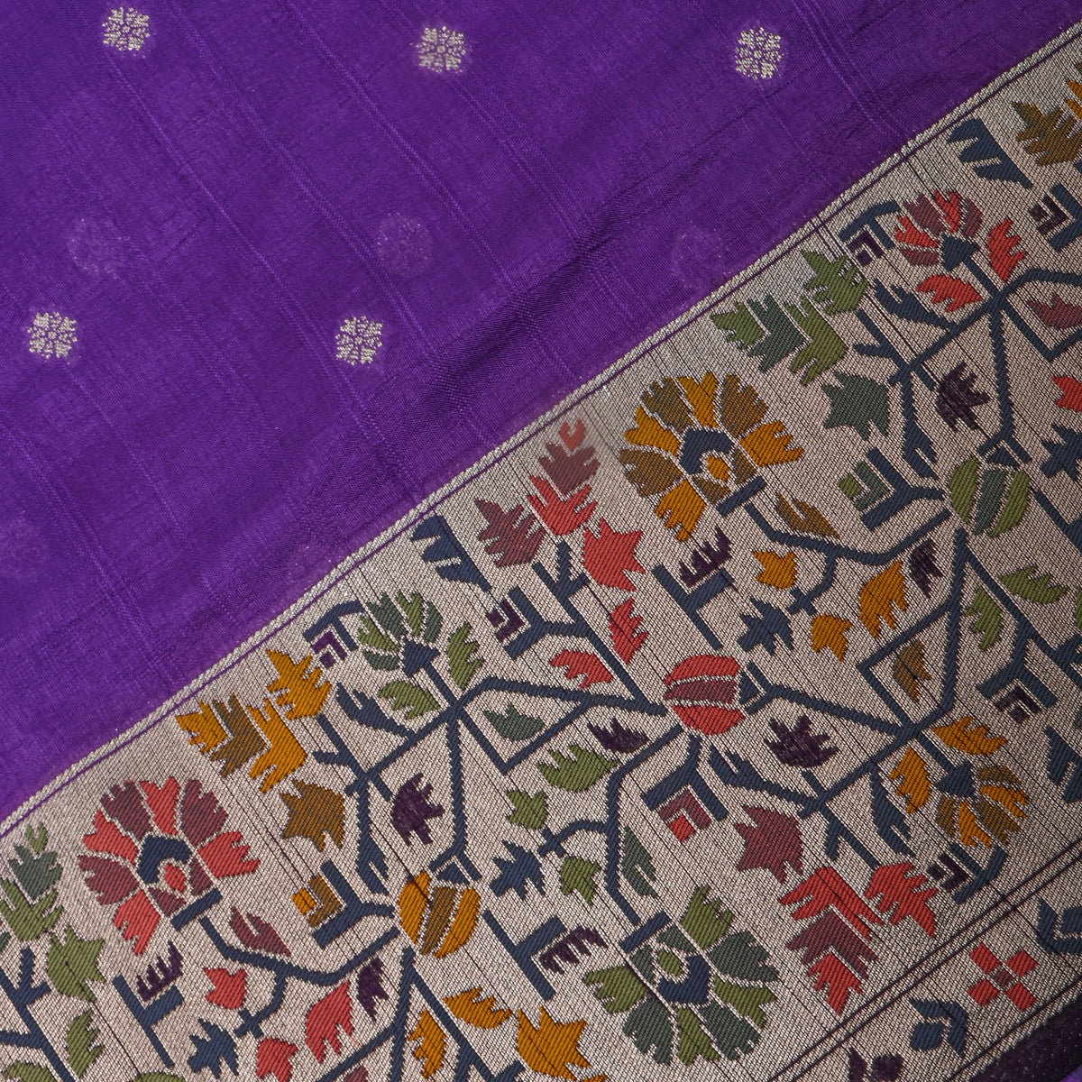 Violet Silver Zari Butti Jamawar Silk Fabric