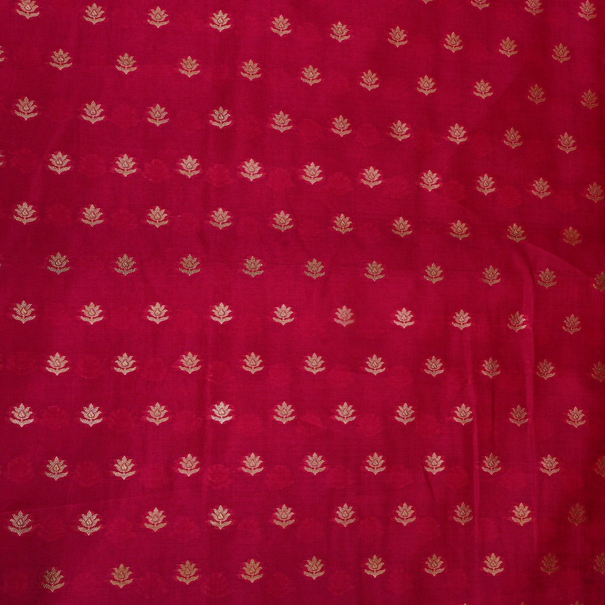 Berry Magenta Gold Zari Floral Butti Banarasi Silk Fabric