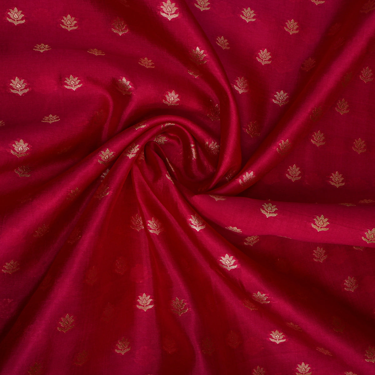 Berry Magenta Gold Zari Floral Butti Banarasi Silk Fabric