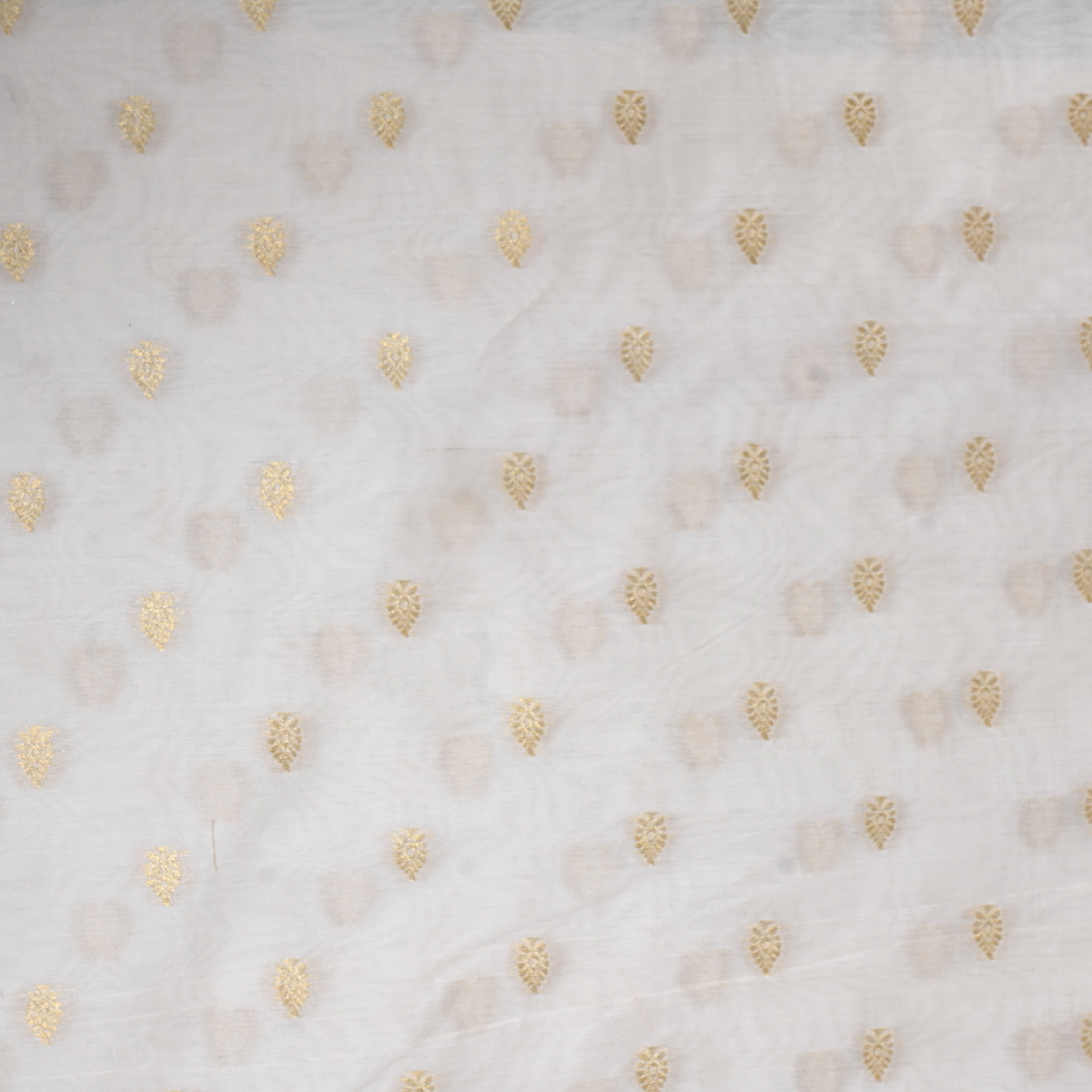 White Golden Paisley Butti Jamawar Silk