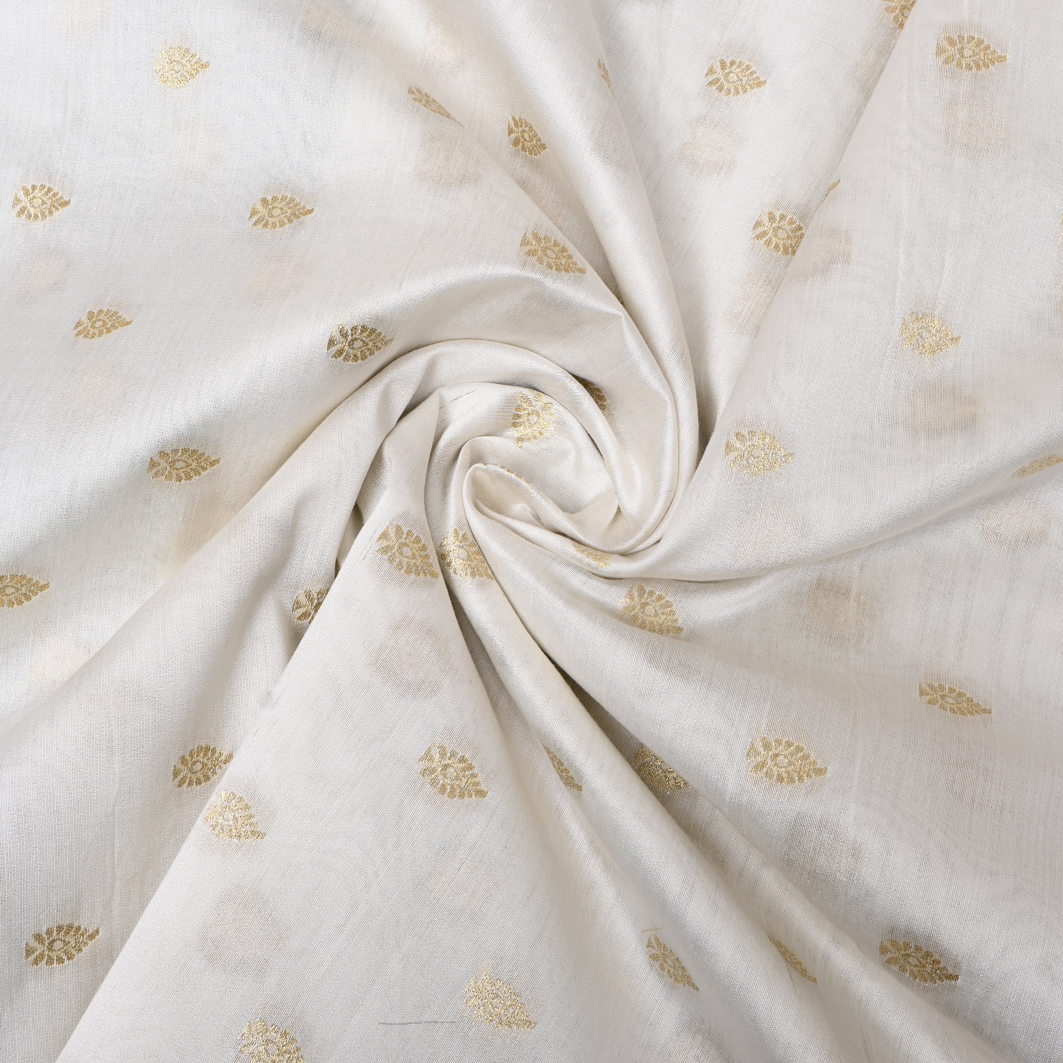 White Golden Paisley Butti Jamawar Silk