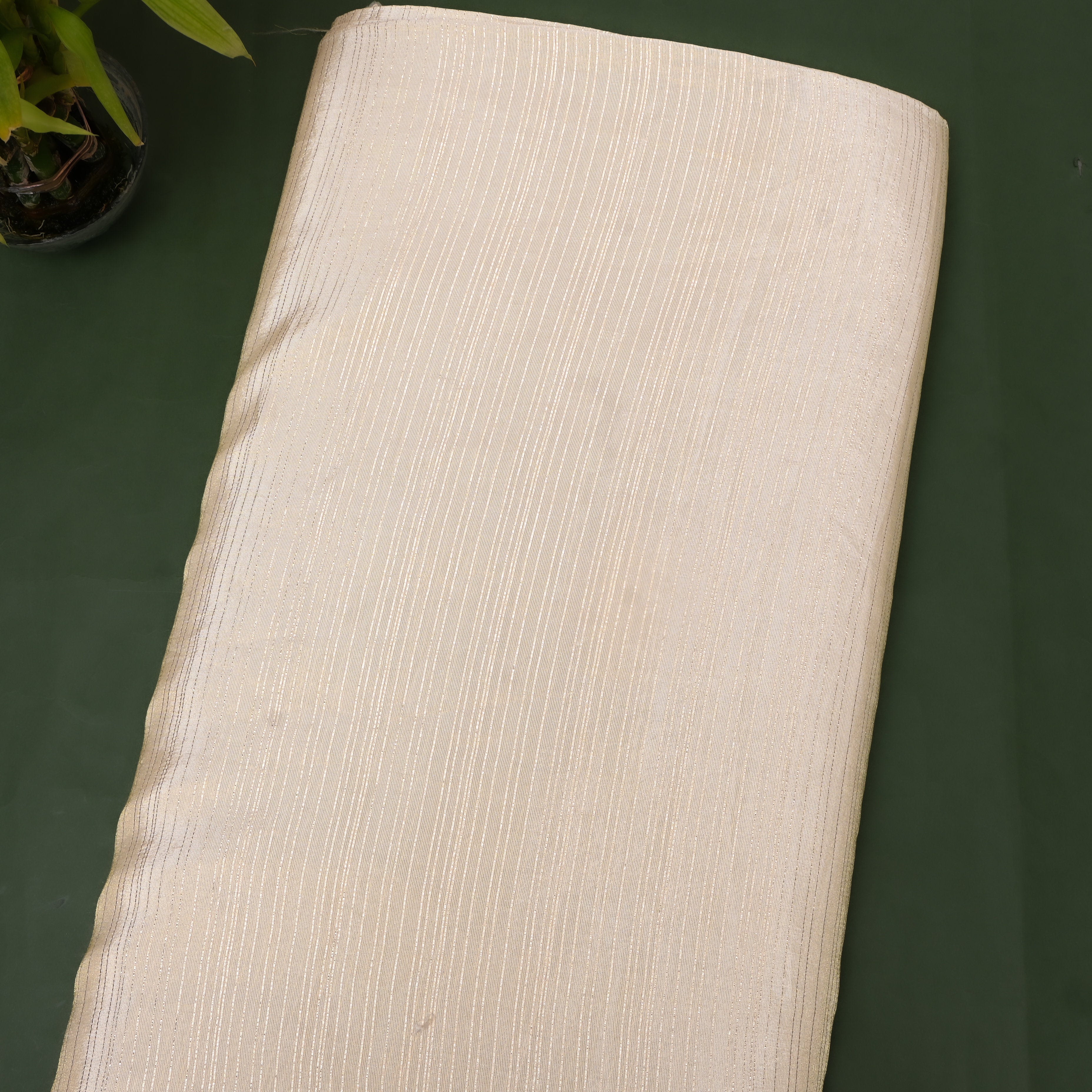 Beige Self-Stripe Jamawar Silk Fabric