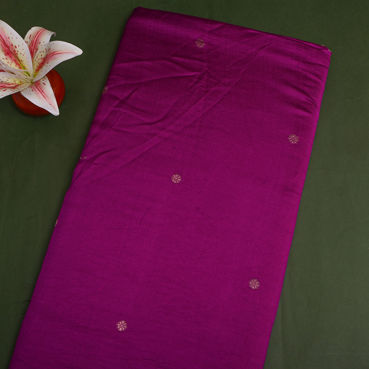Royal Purple Gold Zari Butti Jamawar Silk Fabric