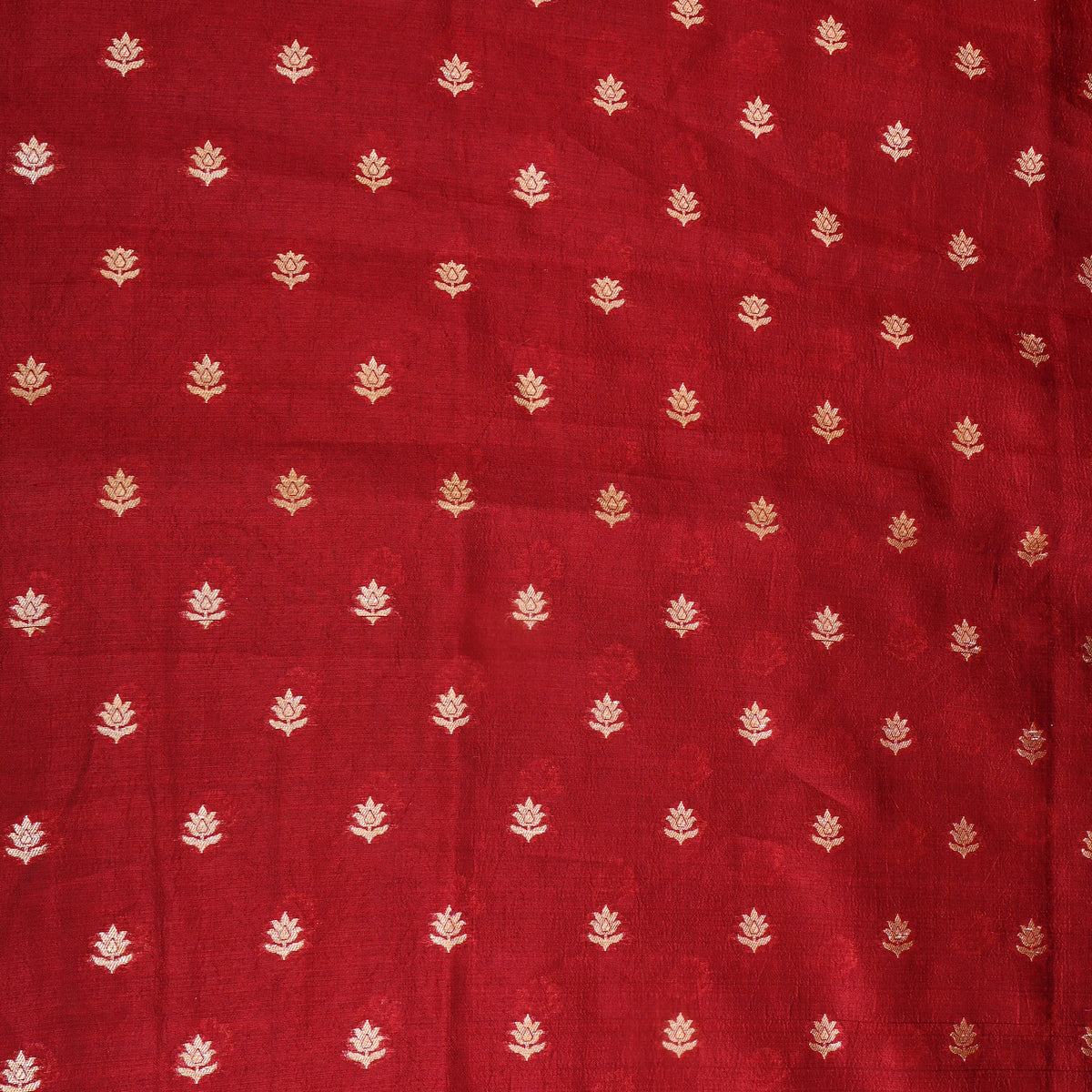 Chilli Red Gold Zari Floral Butti Banarasi Silk Fabric
