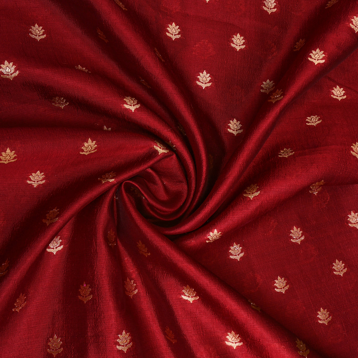 Chilli Red Gold Zari Floral Butti Banarasi Silk Fabric