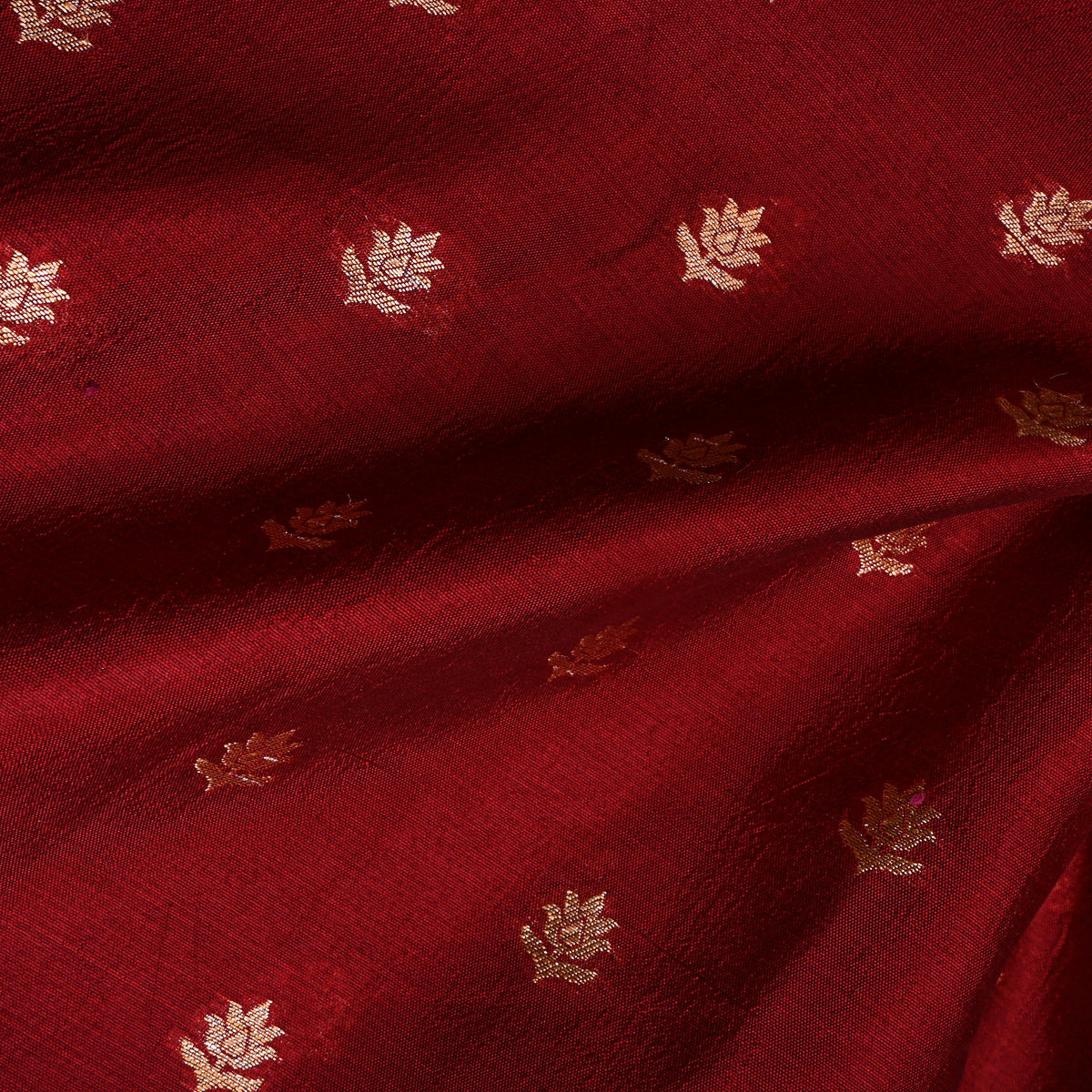 Chilli Red Gold Zari Floral Butti Banarasi Silk Fabric