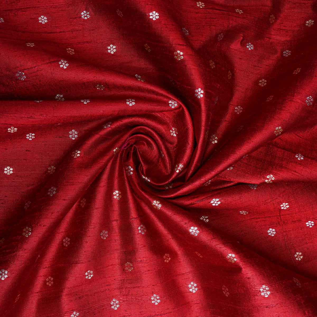 Crimson Silver Zari Floral Butti Jamawar Silk Fabric
