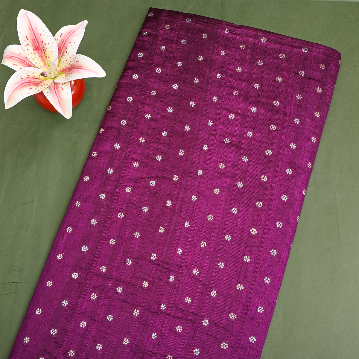 Deep Purple Silver Zari Floral Butti Jamawar Silk Fabric