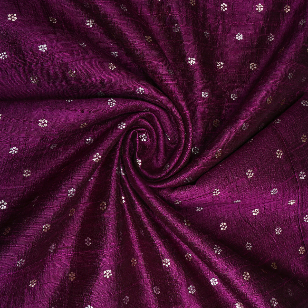 Deep Purple Silver Zari Floral Butti Jamawar Silk Fabric