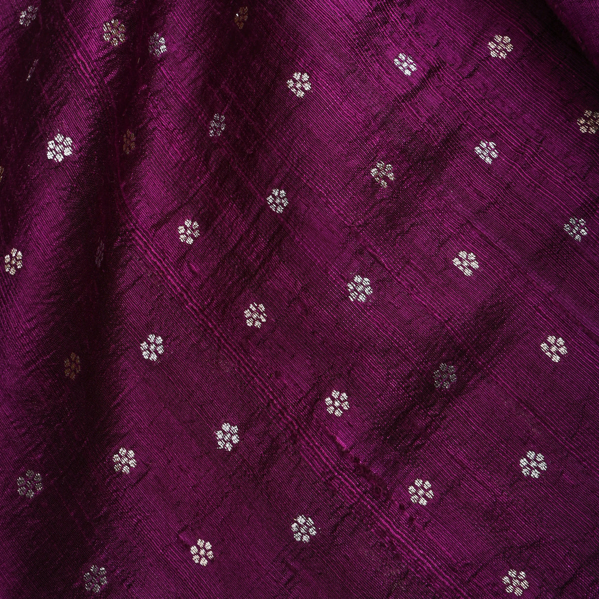 Deep Purple Silver Zari Floral Butti Jamawar Silk Fabric