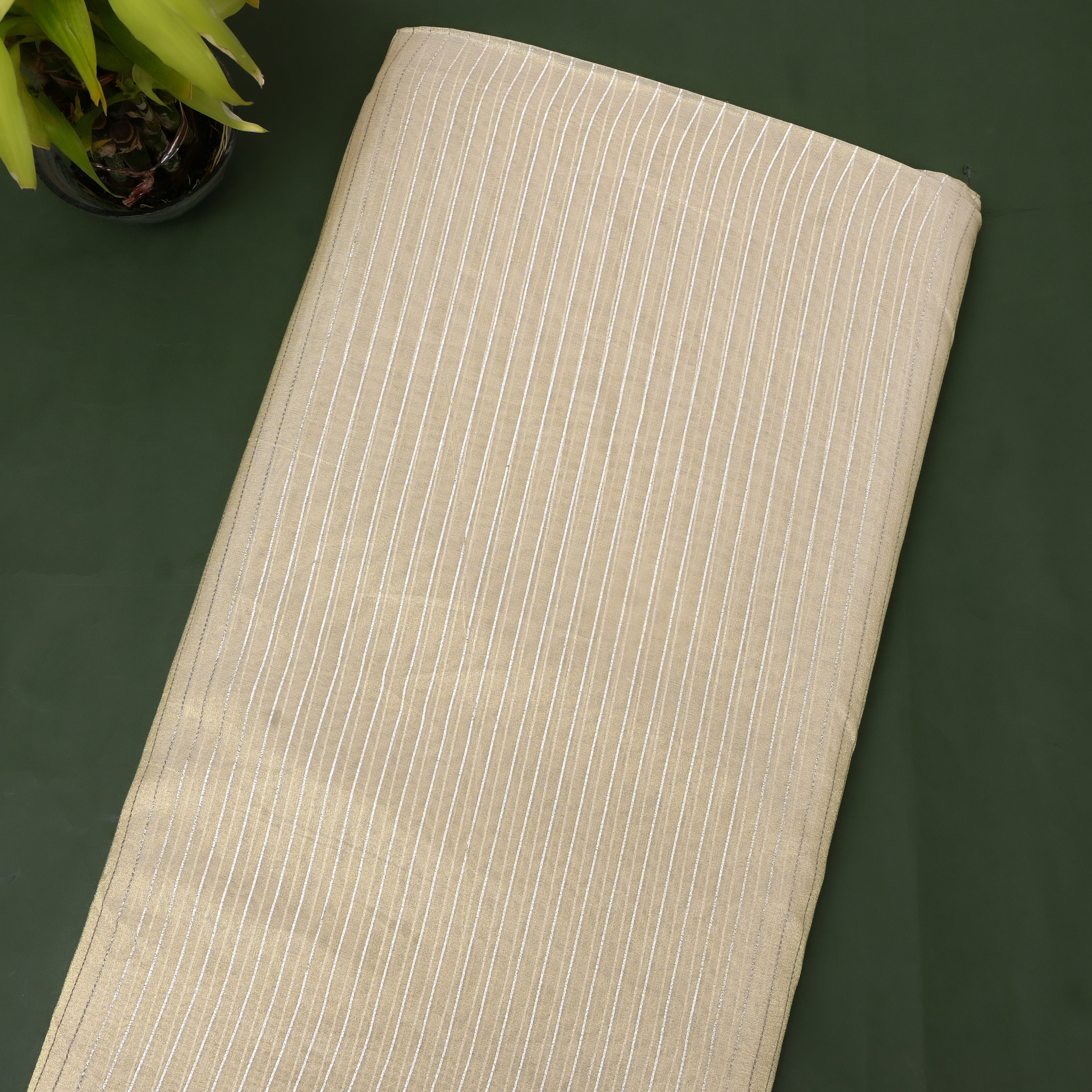 Beige Self-Stripe Jamawar Silk Fabric
