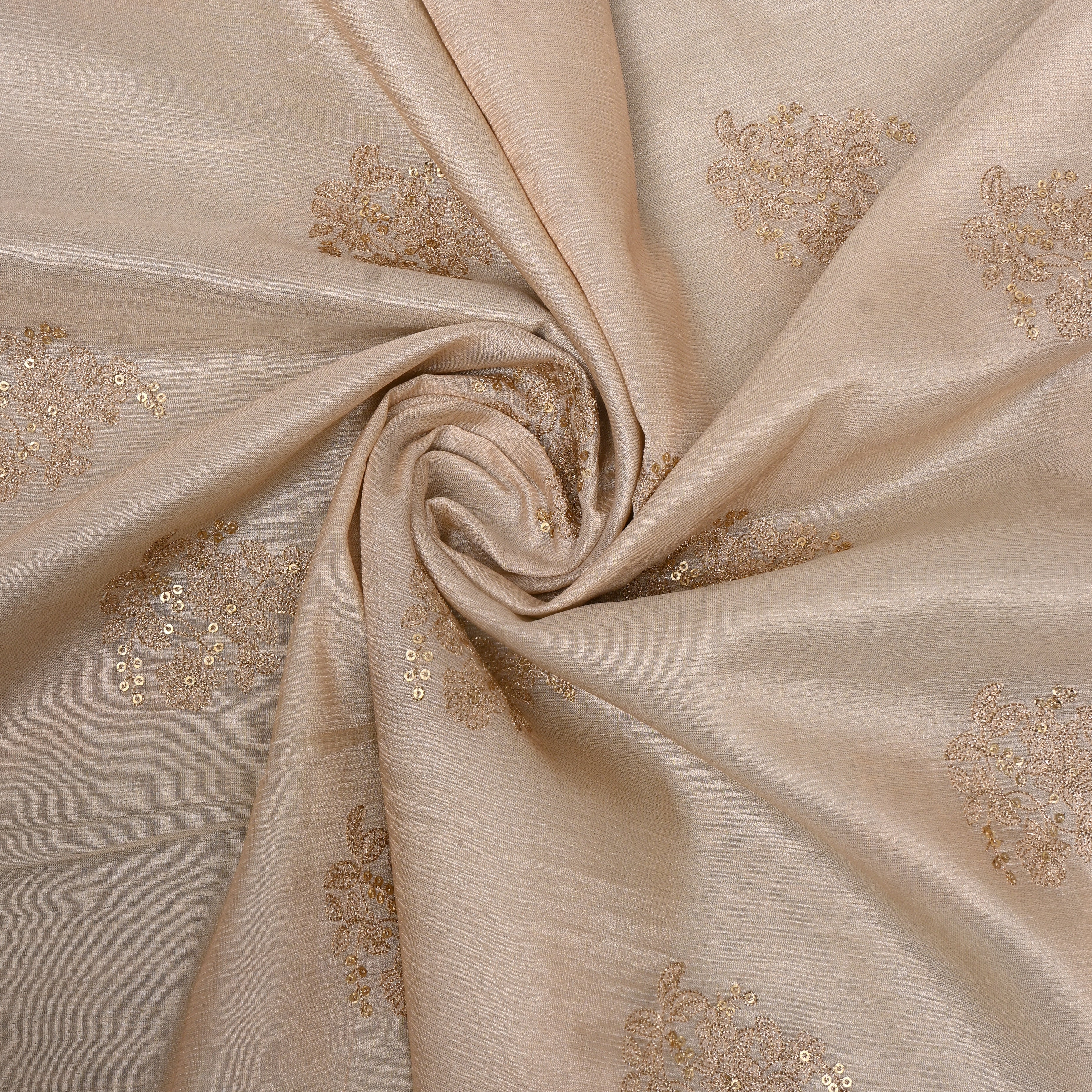 Ivory Pink Gold Floral Cluster Sequin Embroidery Tissue Fabric