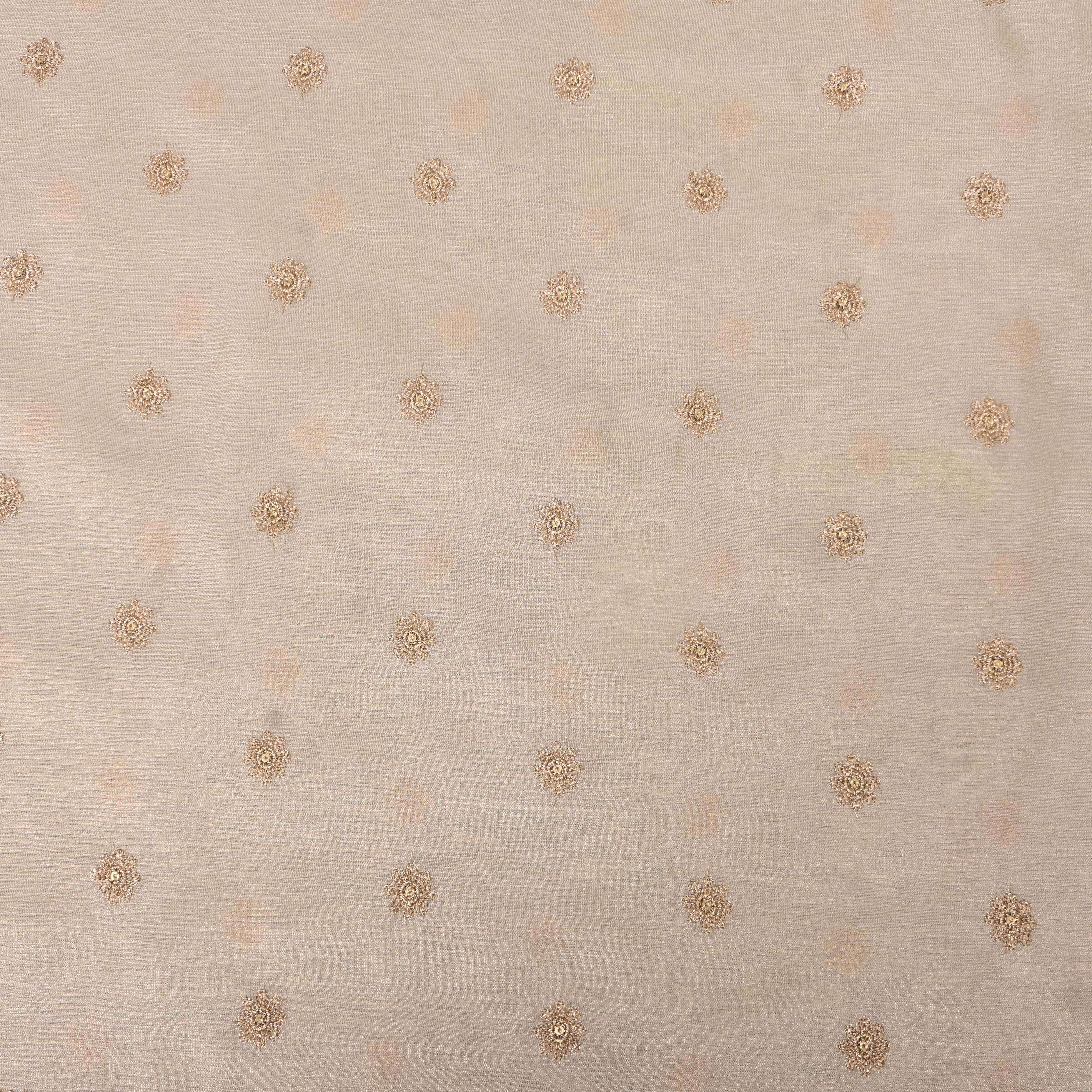 Champagne Beige Zari Buti Sequin Embroidery Tissue Fabric