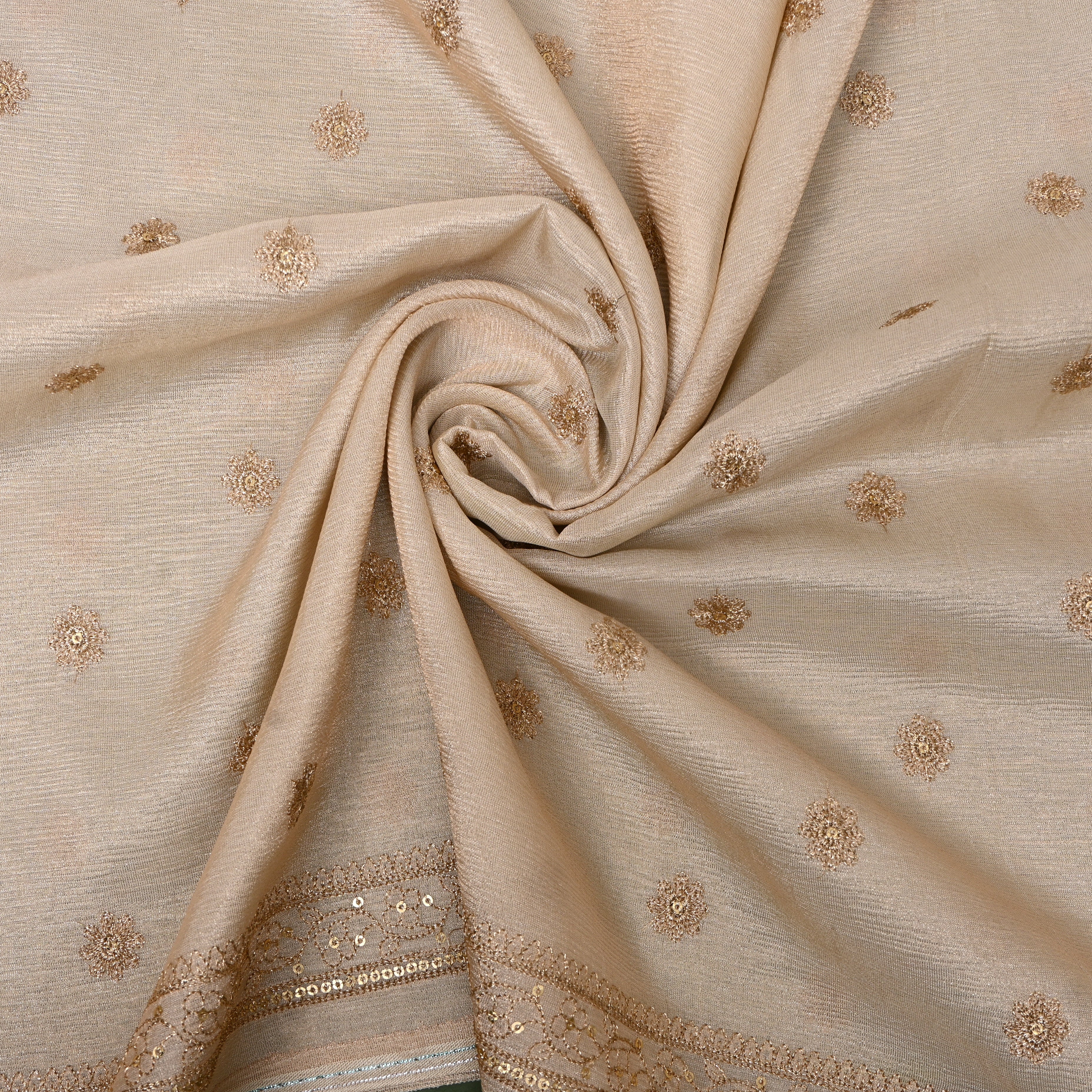 Champagne Beige Zari Buti Sequin Embroidery Tissue Fabric