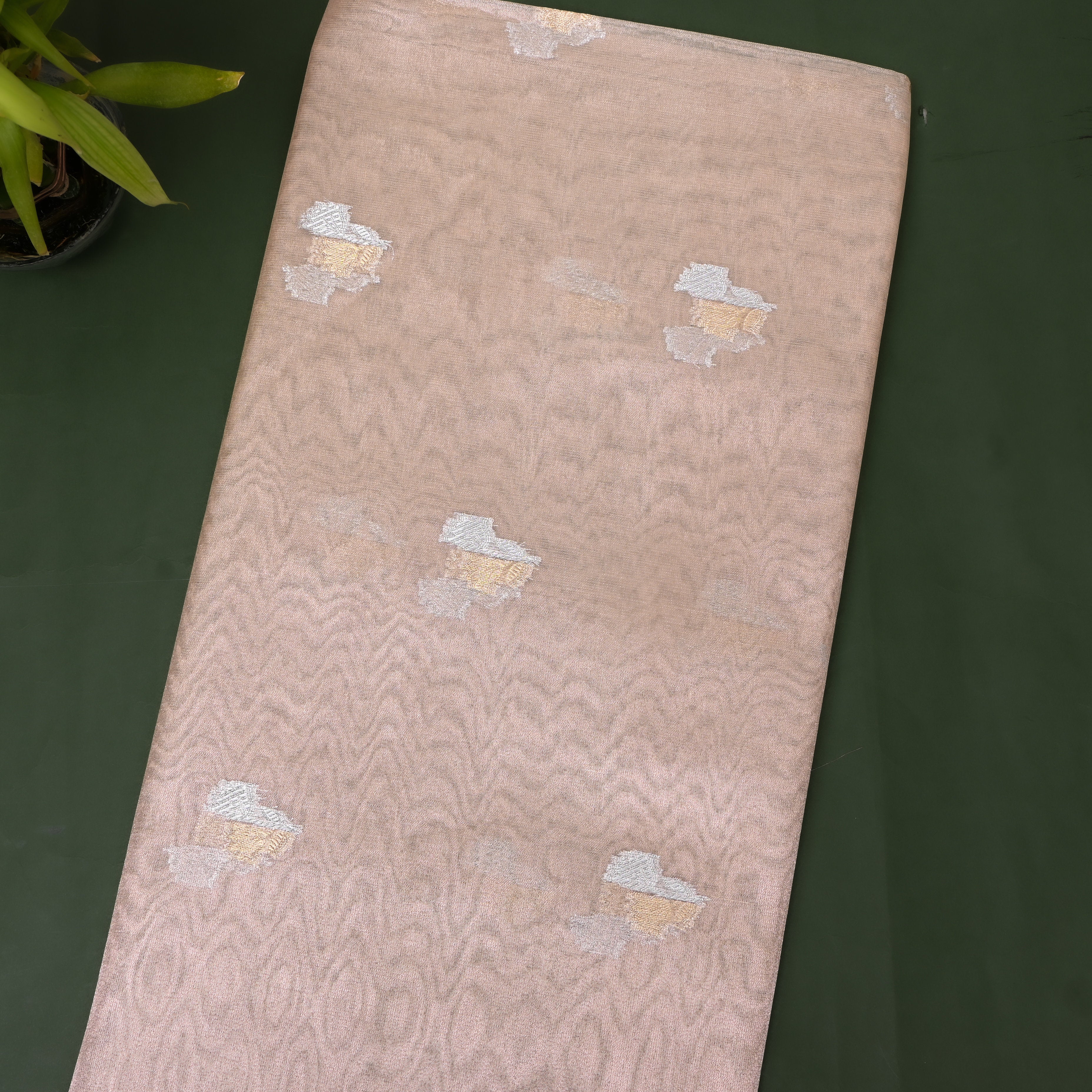 Peach Floral Booti Jamawar Fabric