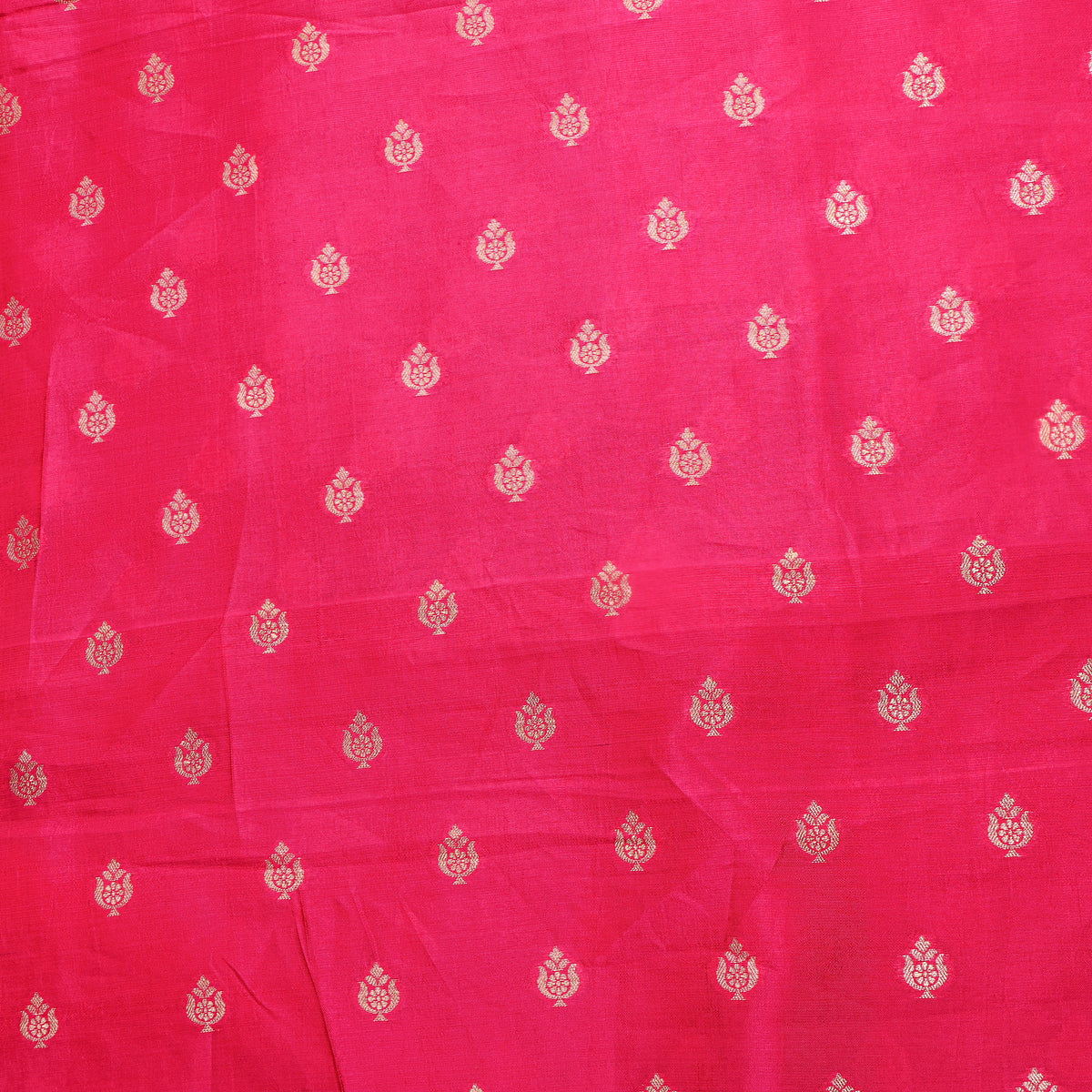 Carnation Pink Gold Zari Vase Butti Banarasi Silk Fabric