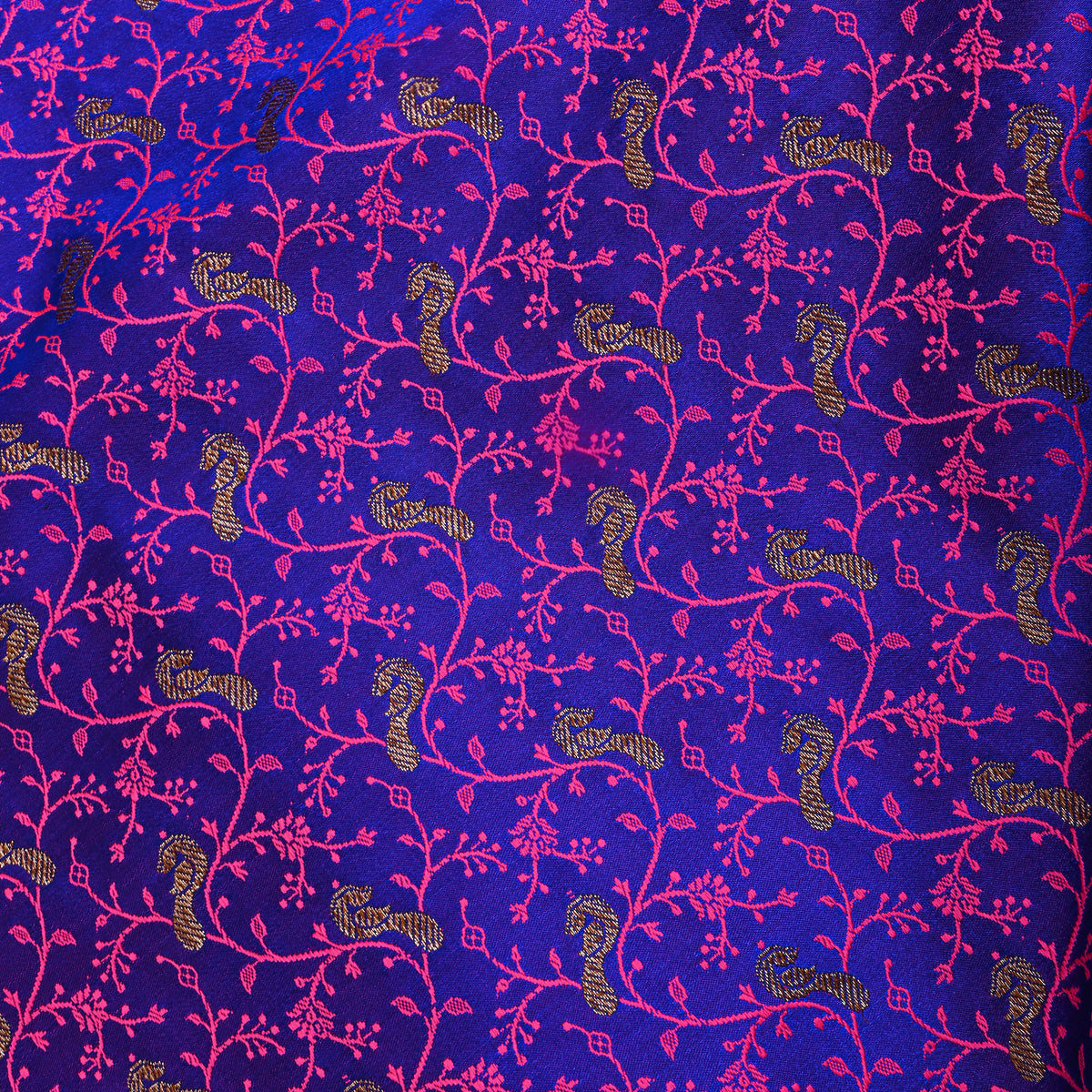 Bright Purple Gold Zari Geometric Jaal Banarasi Silk Fabric