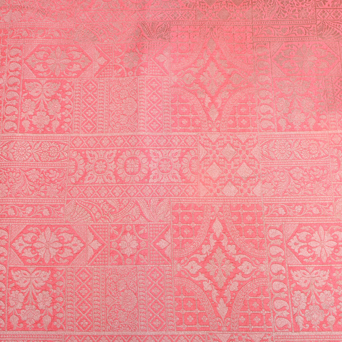 Blush Pink Jamawar Silk With Silver Panel Weave